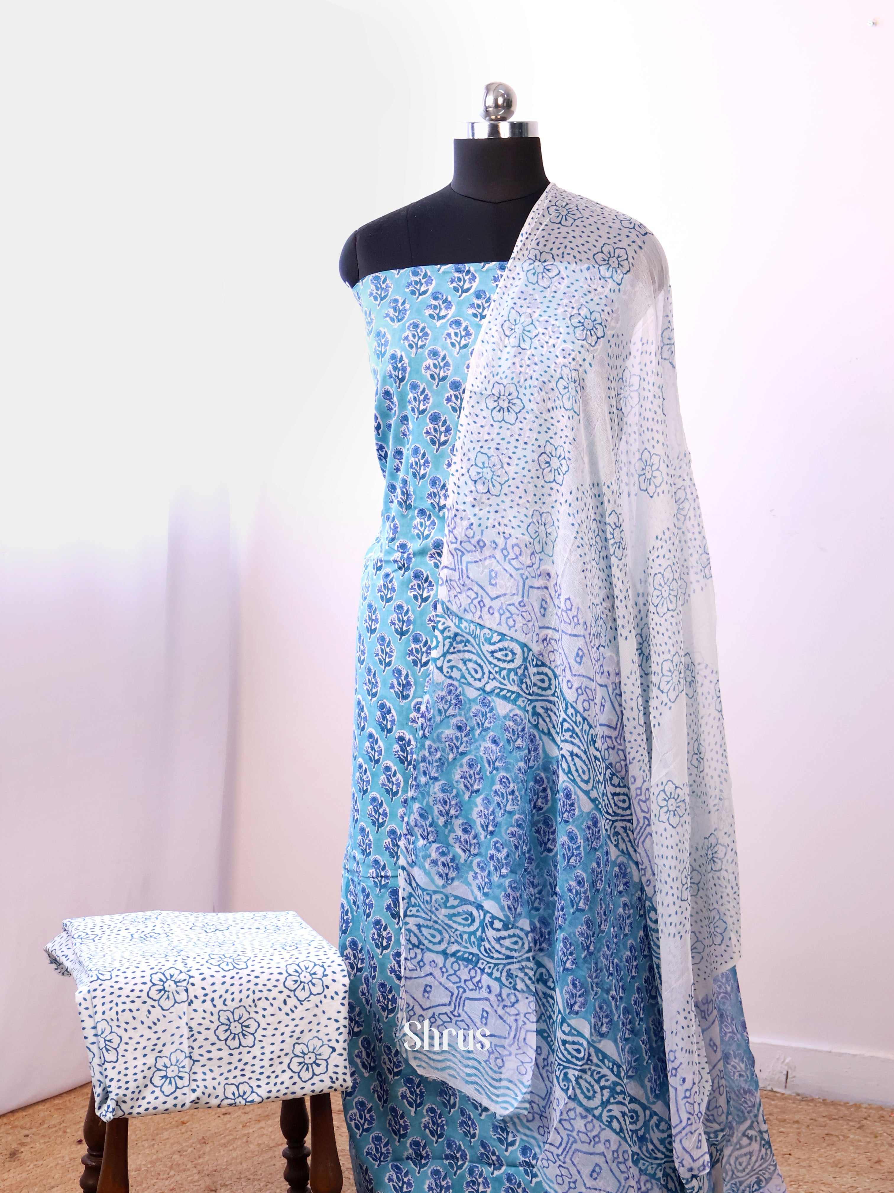Blue & White- Cotton salwar - Shop on Shrus.com