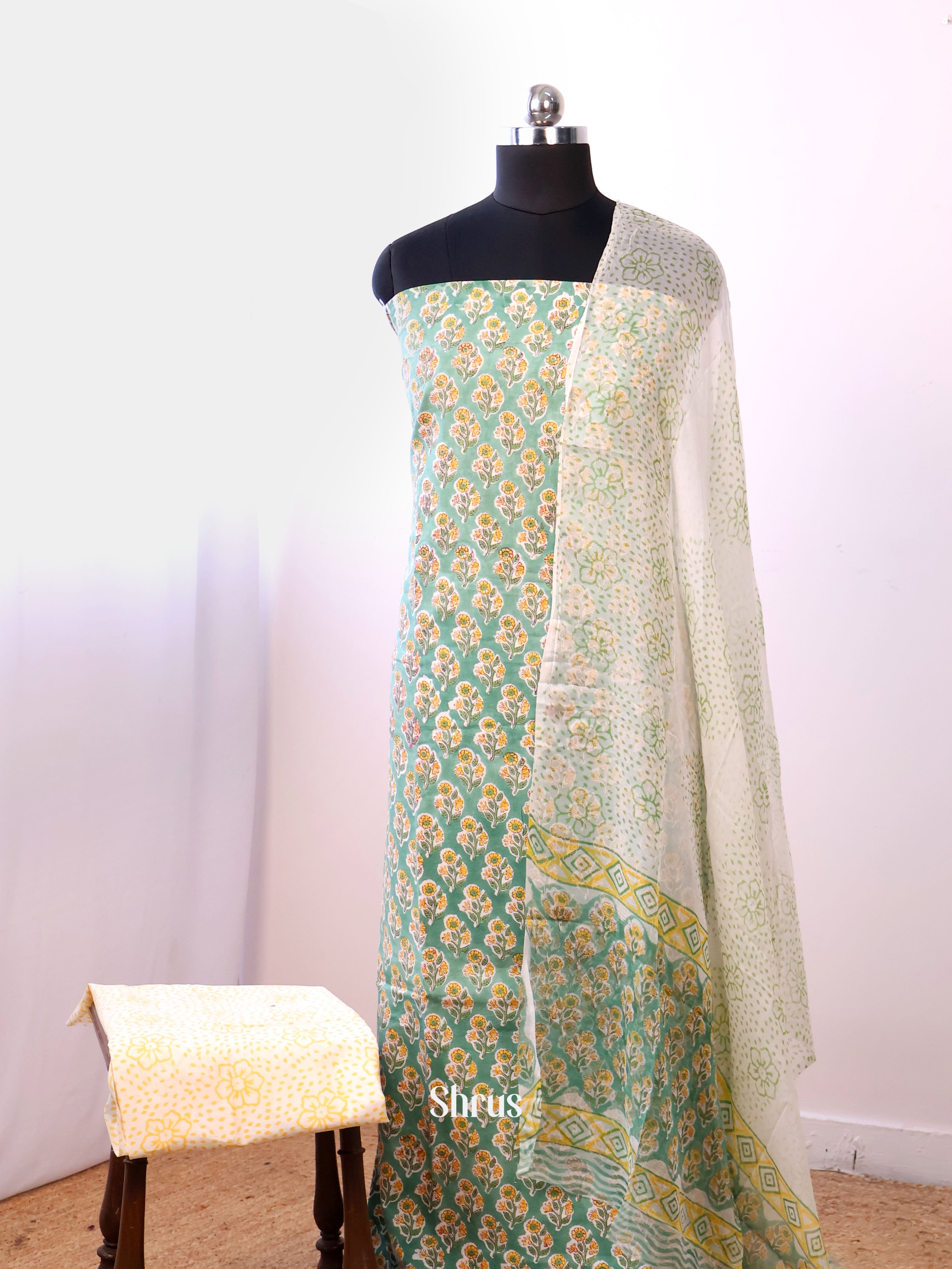Green & Cream - Cotton salwar - Shop on Shrus.com