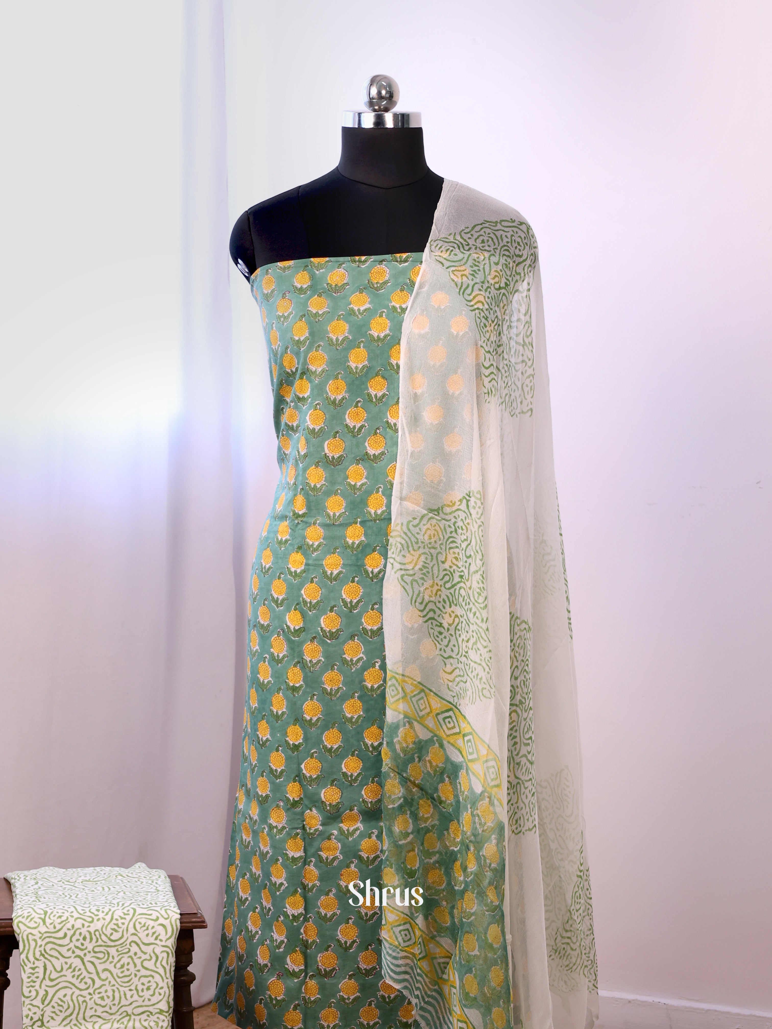 Green & Cream - Cotton salwar - Shop on Shrus.com