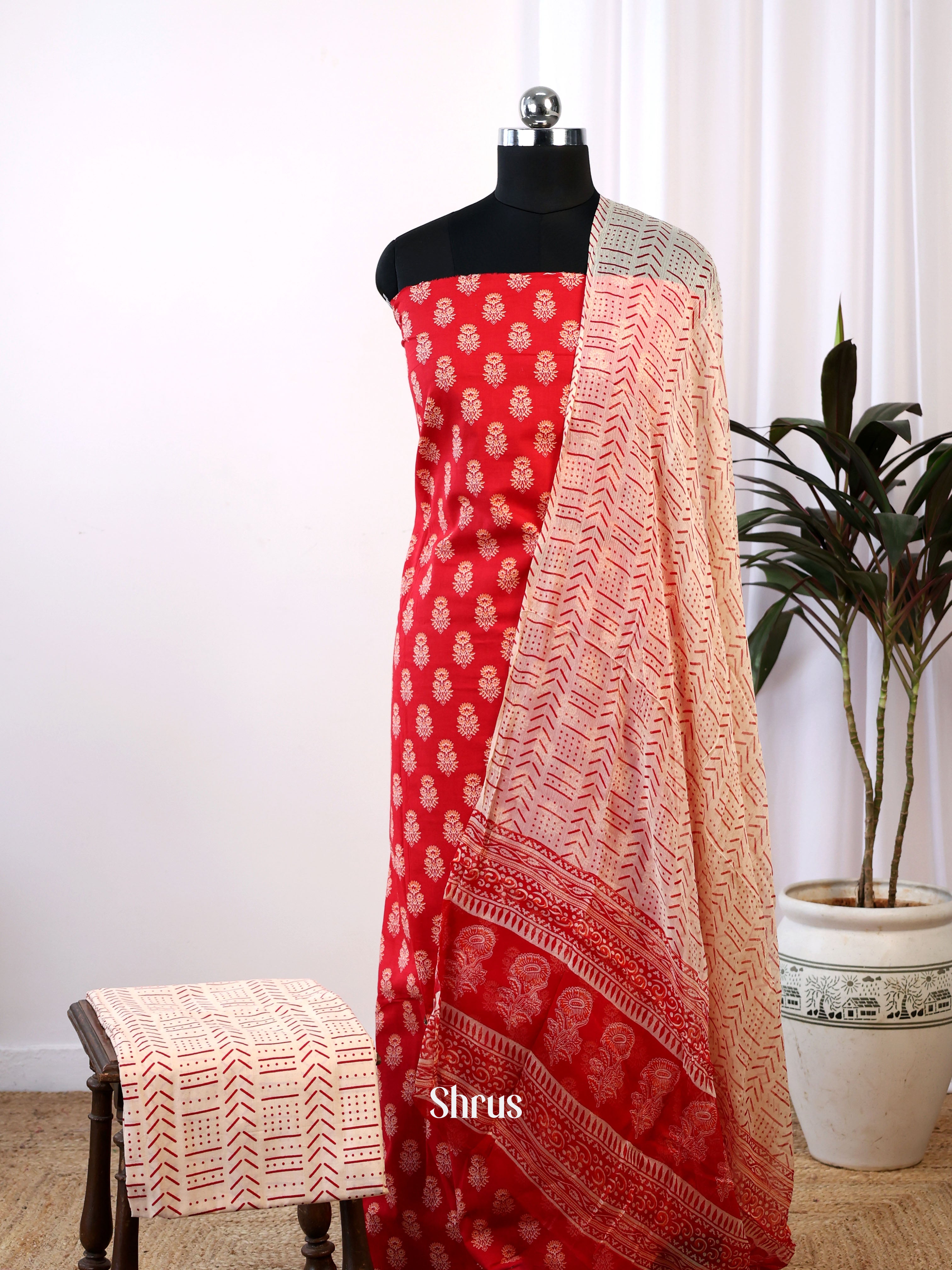 Red & Cream - Cotton salwar - Shop on Shrus.com