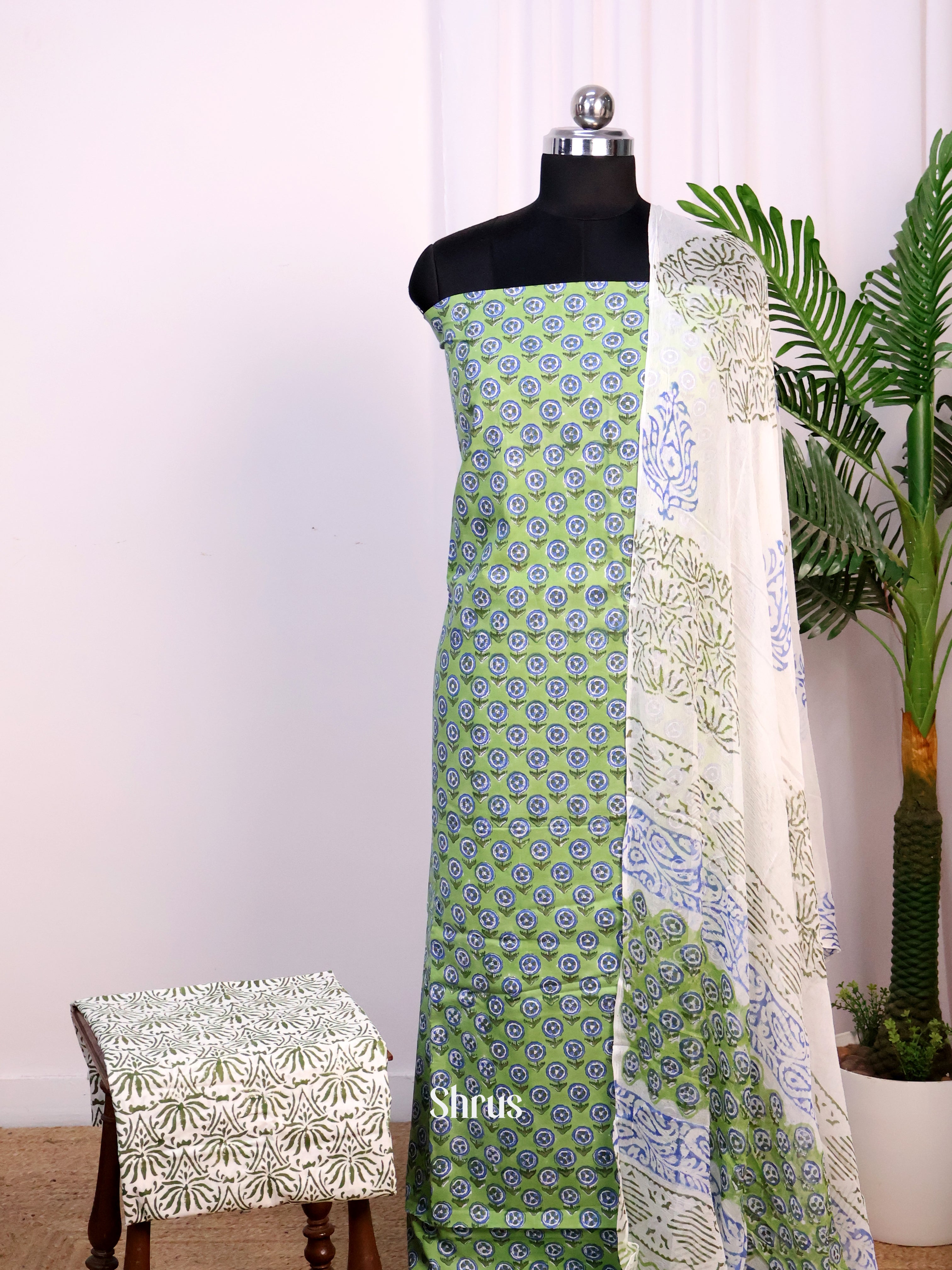 Green & Cream - Cotton salwar - Shop on Shrus.com