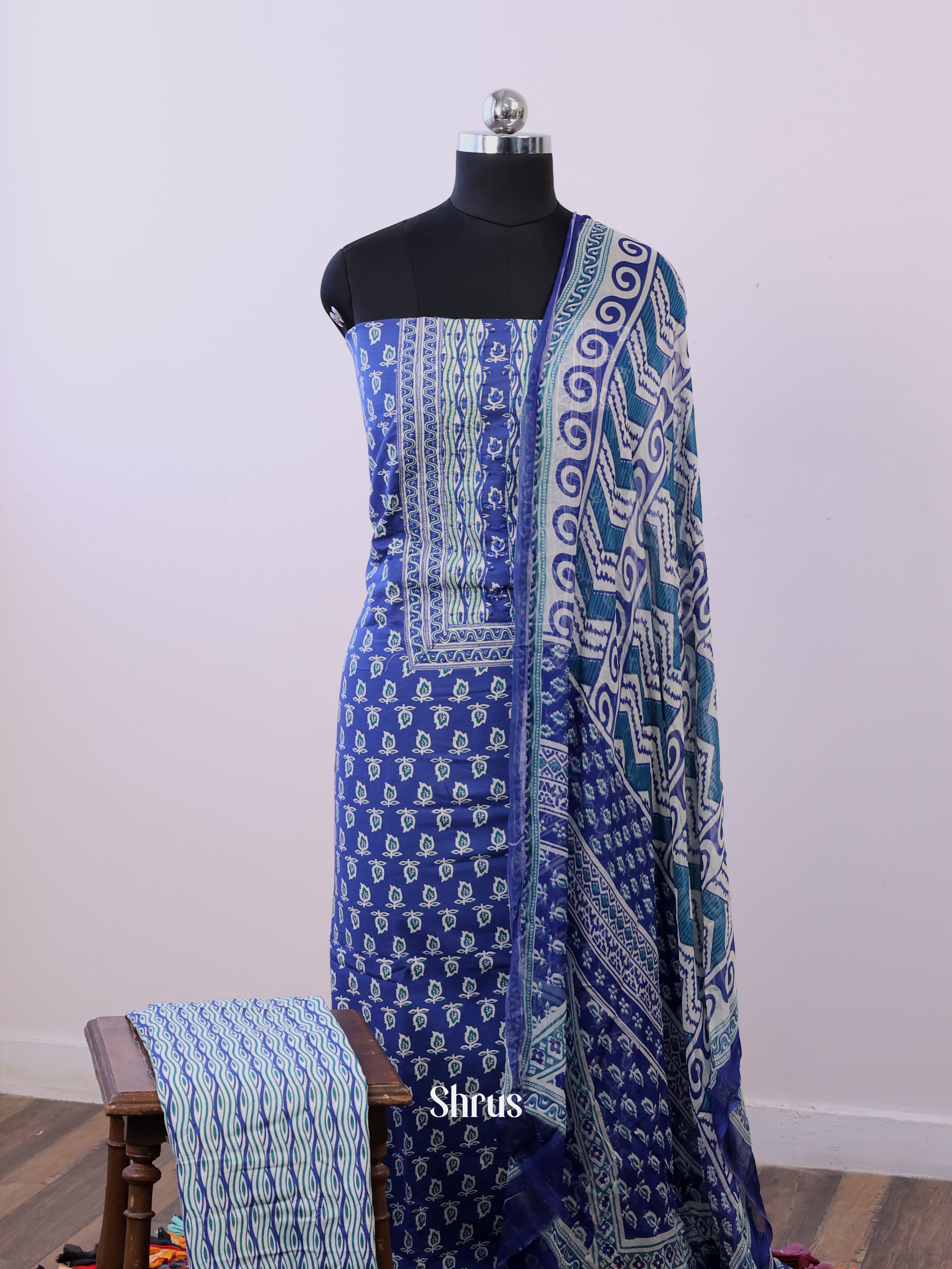 Blue & Cream- Cotton salwar - Shop on Shrus.com