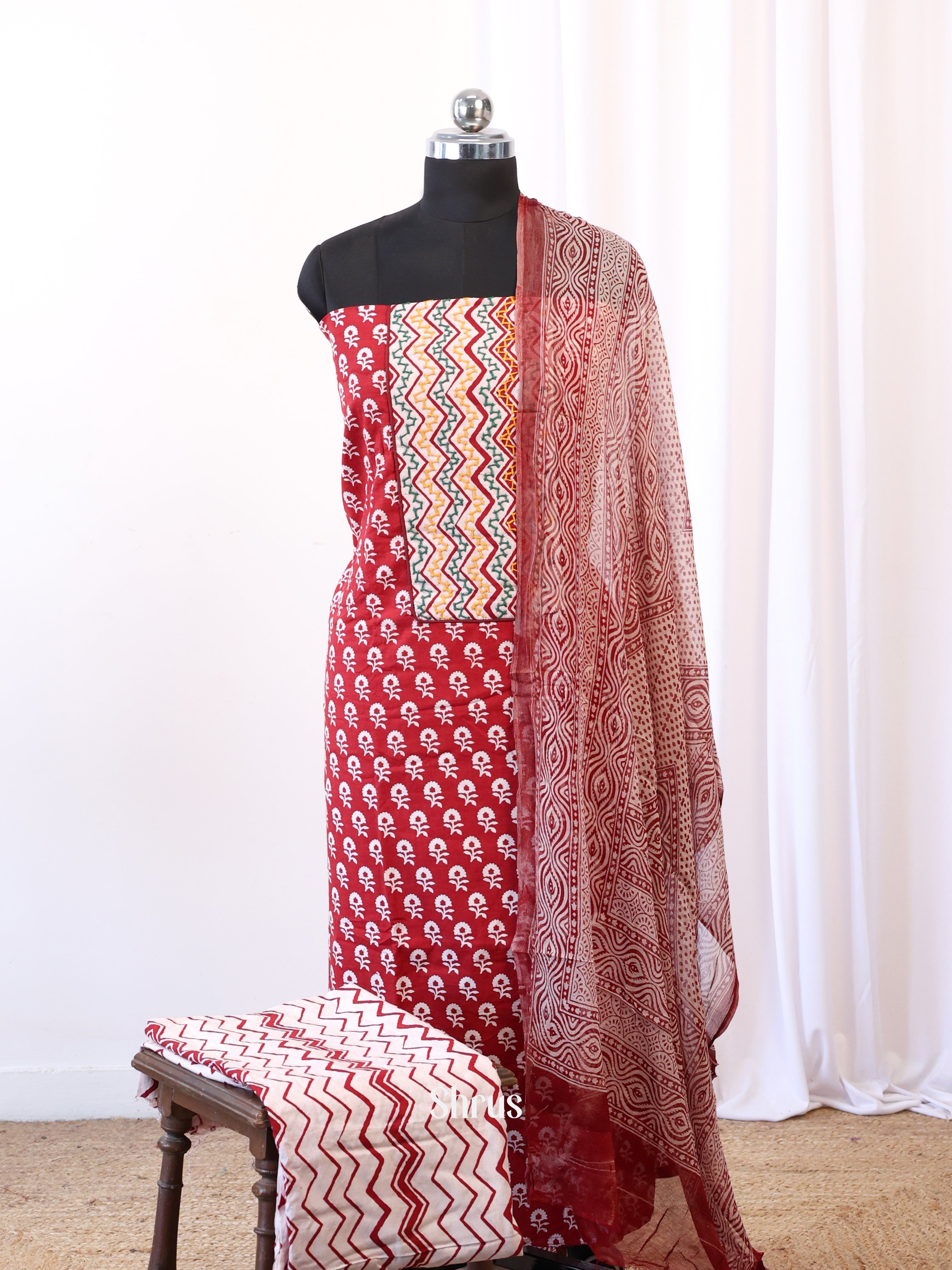 Red & Cream - Cotton salwar - Shop on Shrus.com