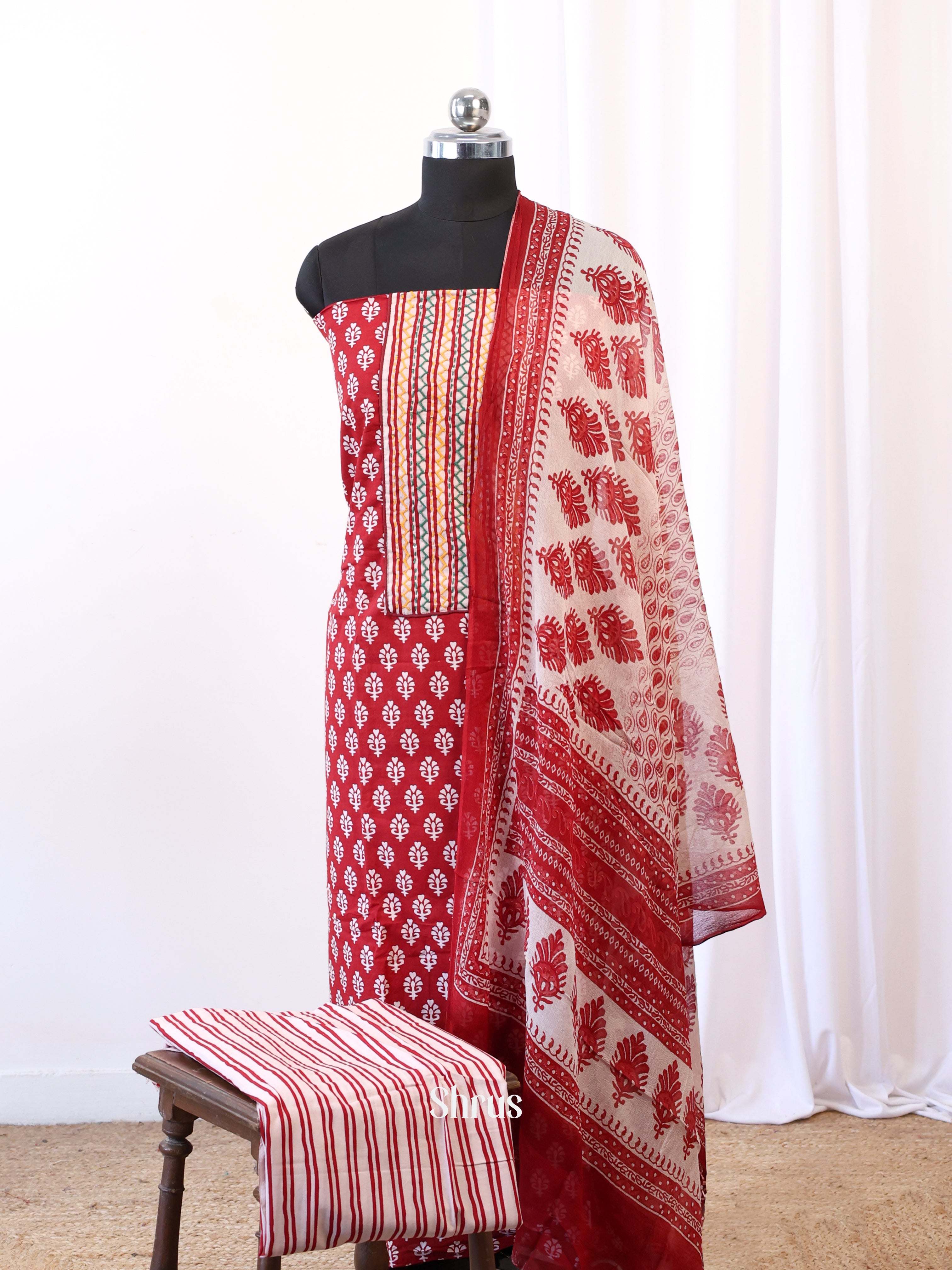 Red & Cream - Cotton salwar - Shop on Shrus.com