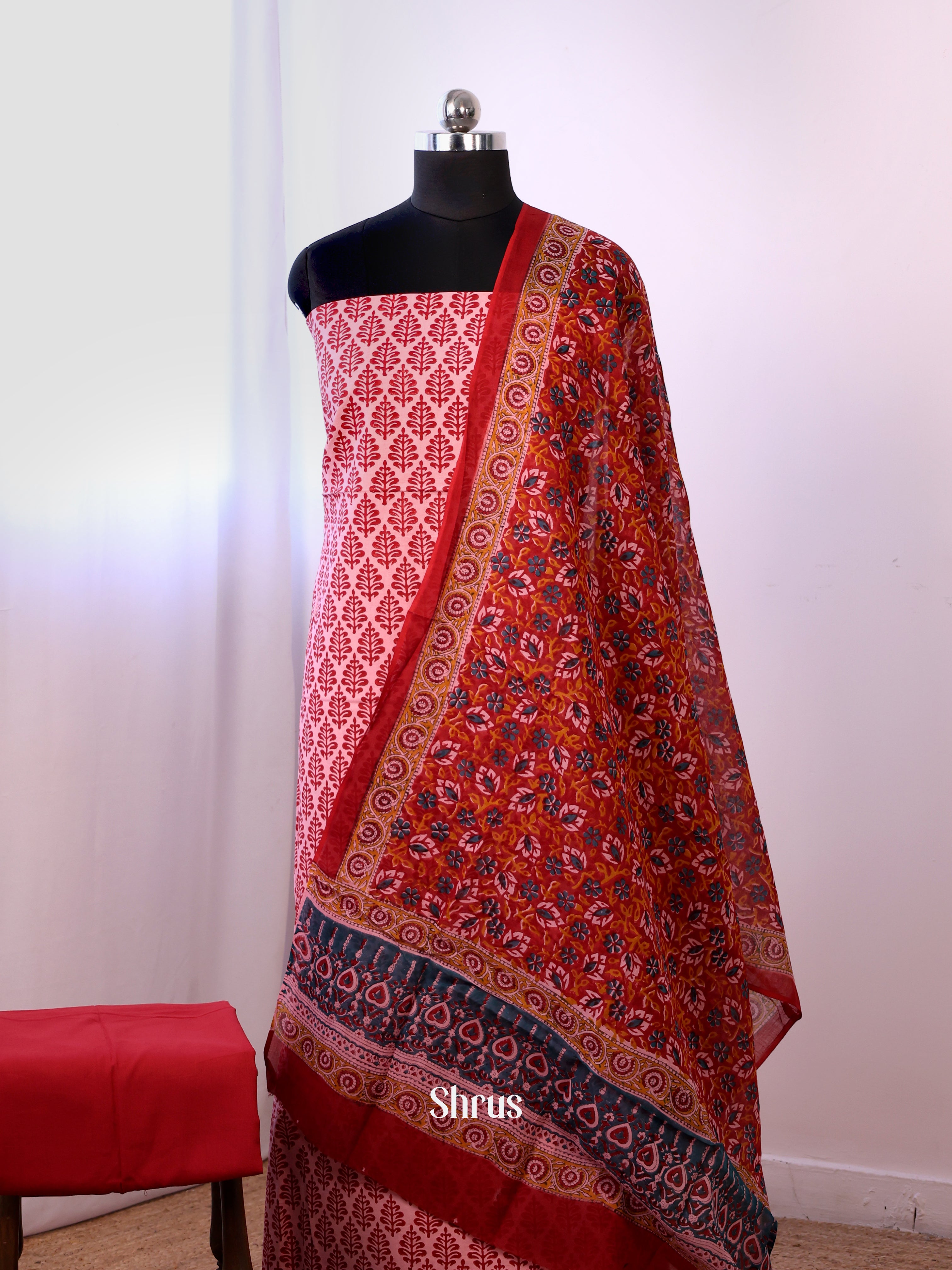 Cream & Red - Cotton salwar - Shop on Shrus.com