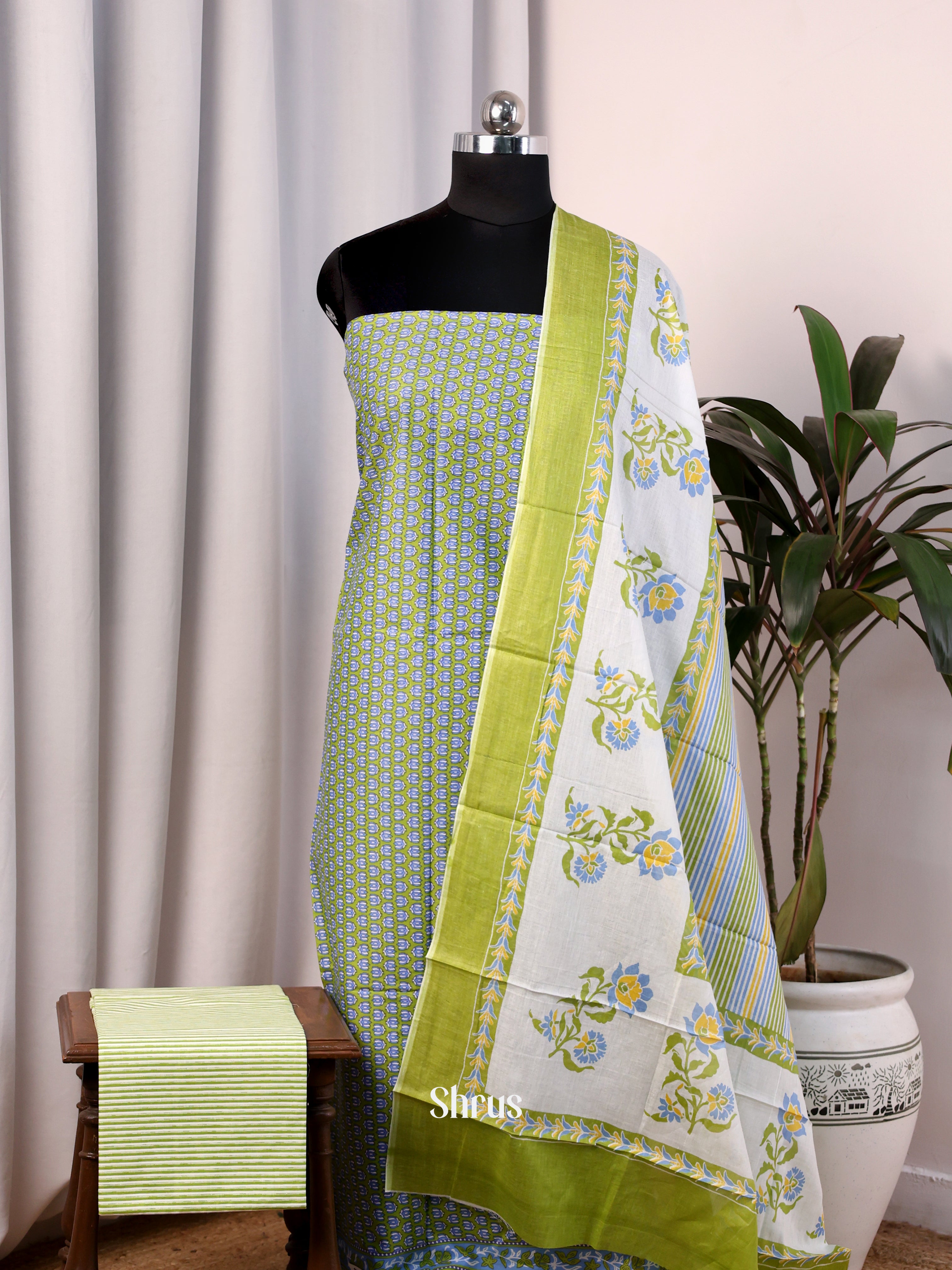 Green & White - Cotton salwar - Shop on Shrus.com