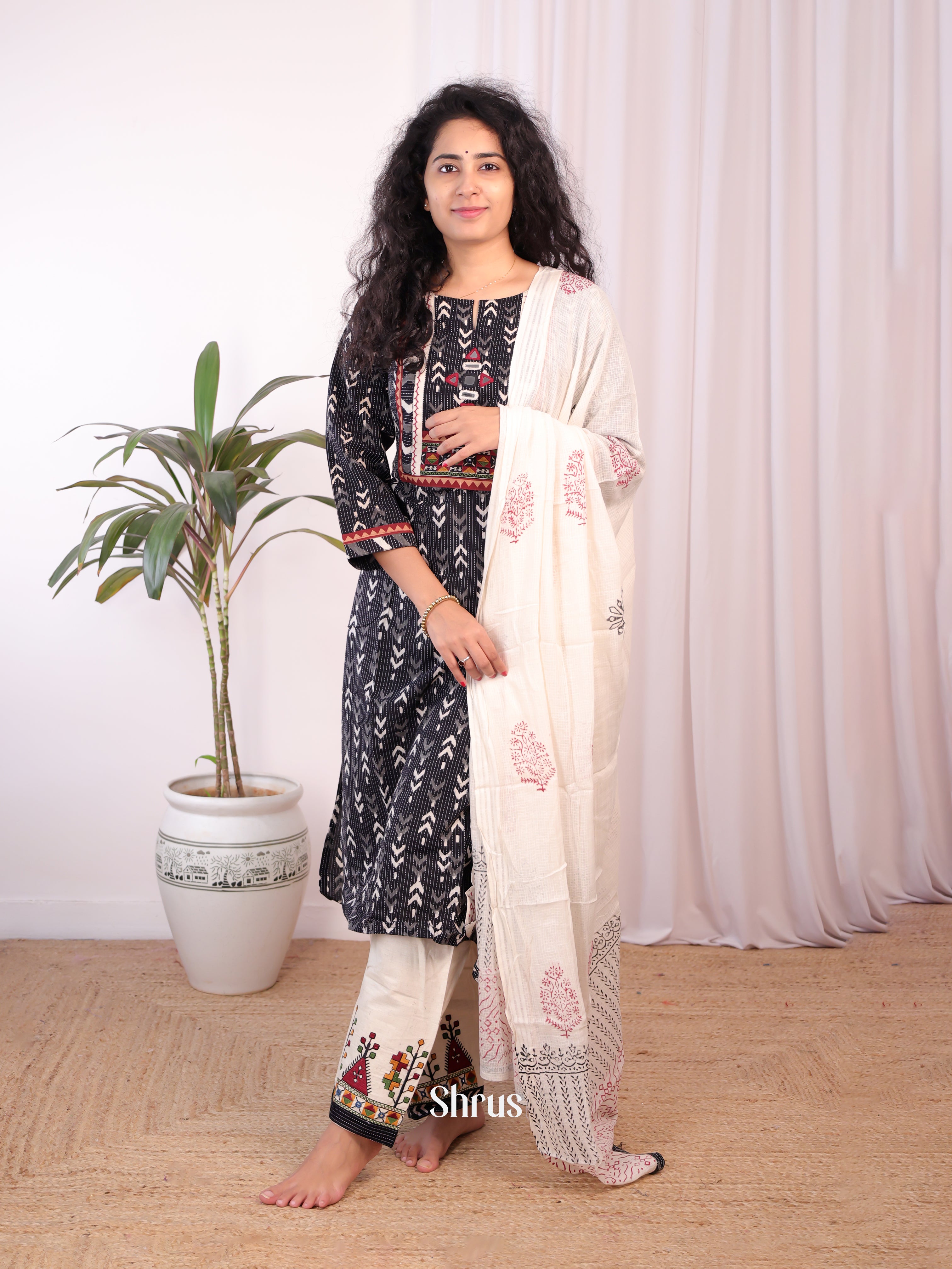 Black & Cream -Ajrakh 3pc Readymade Suits - Shop on Shrus.com