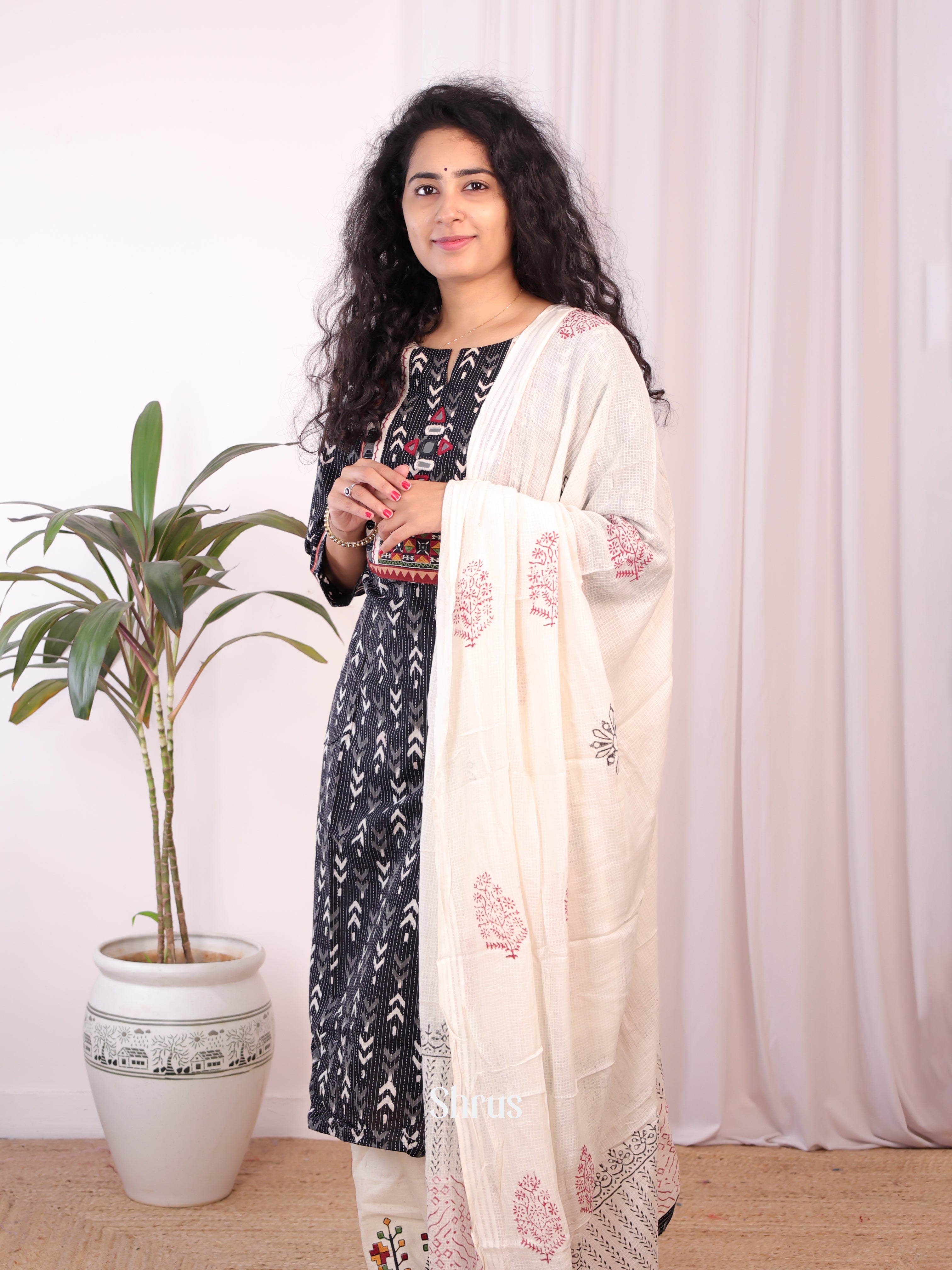 Black & Cream -Ajrakh 3pc Readymade Suits - Shop on Shrus.com