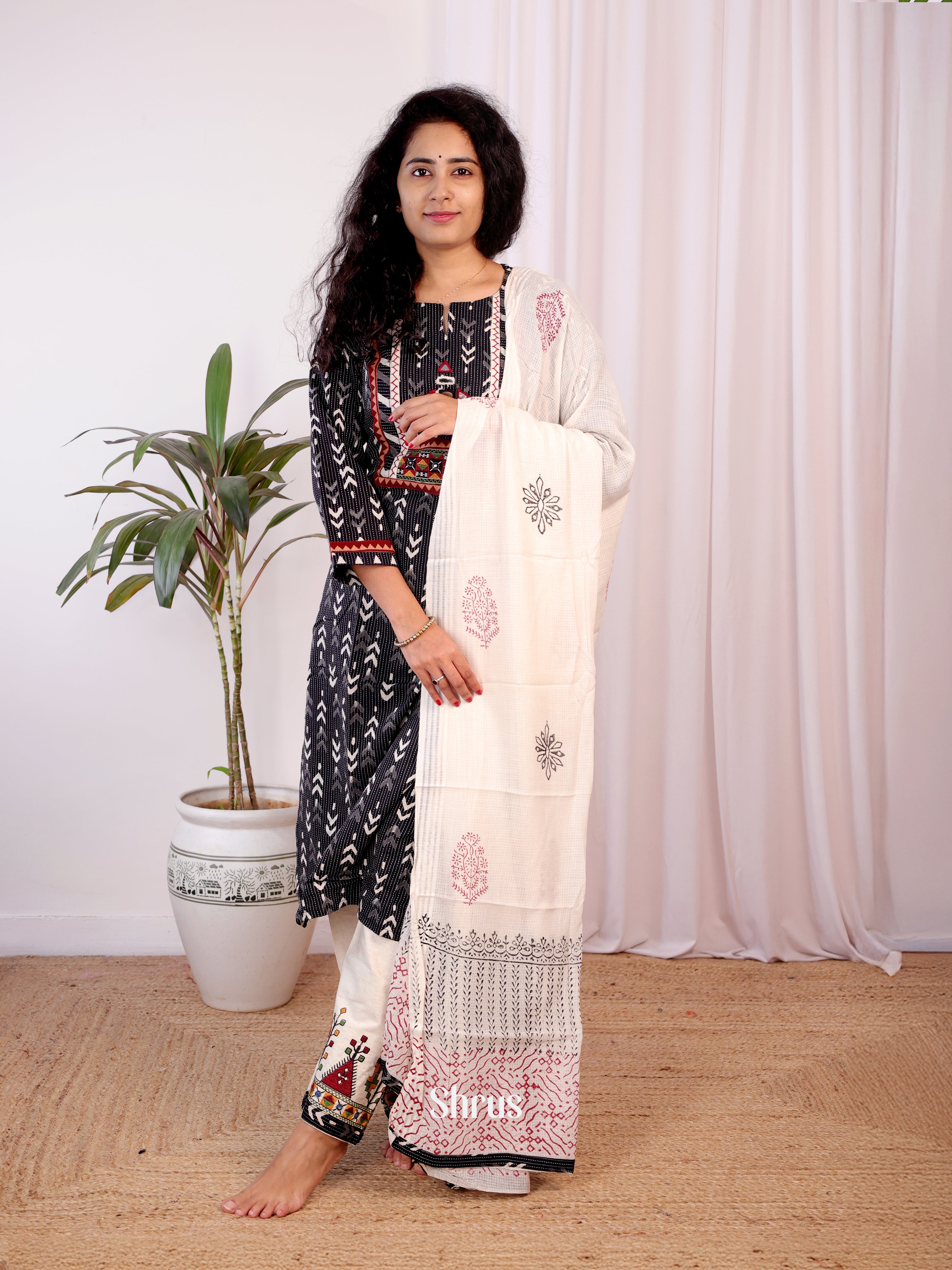 Black & Cream -Ajrakh Printed Readymade Suits - Shop on Shrus.com