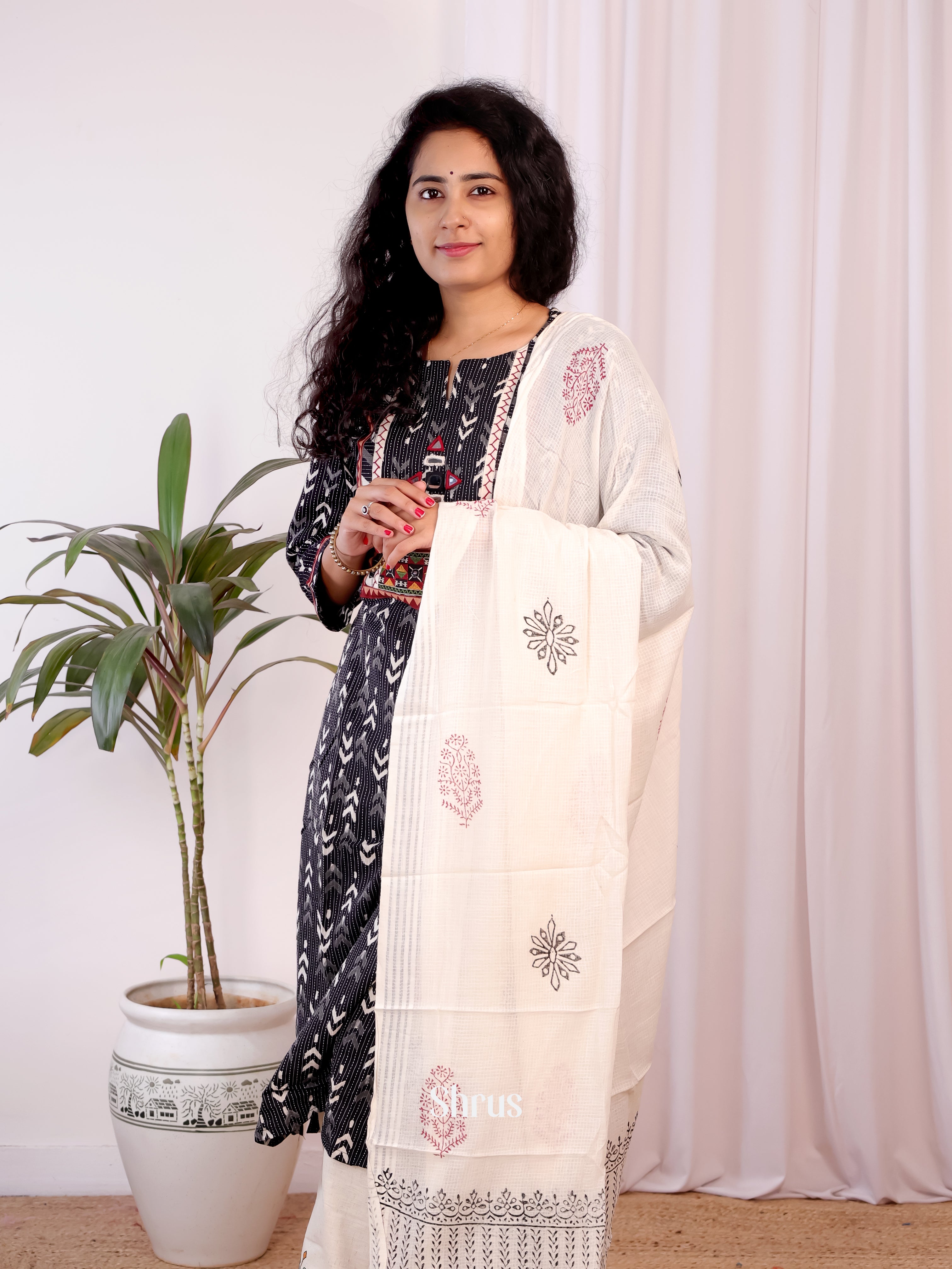 Black & Cream -Ajrakh Printed Readymade Suits - Shop on Shrus.com
