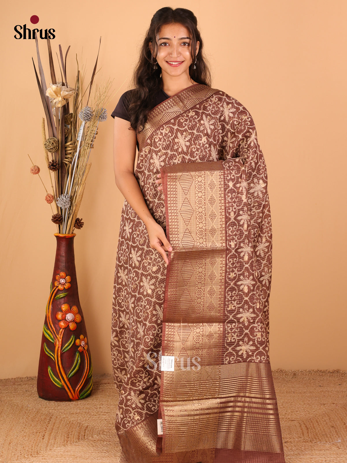 Brown - Semi Chanderi - CIS15684 - Shop on Shrus.com