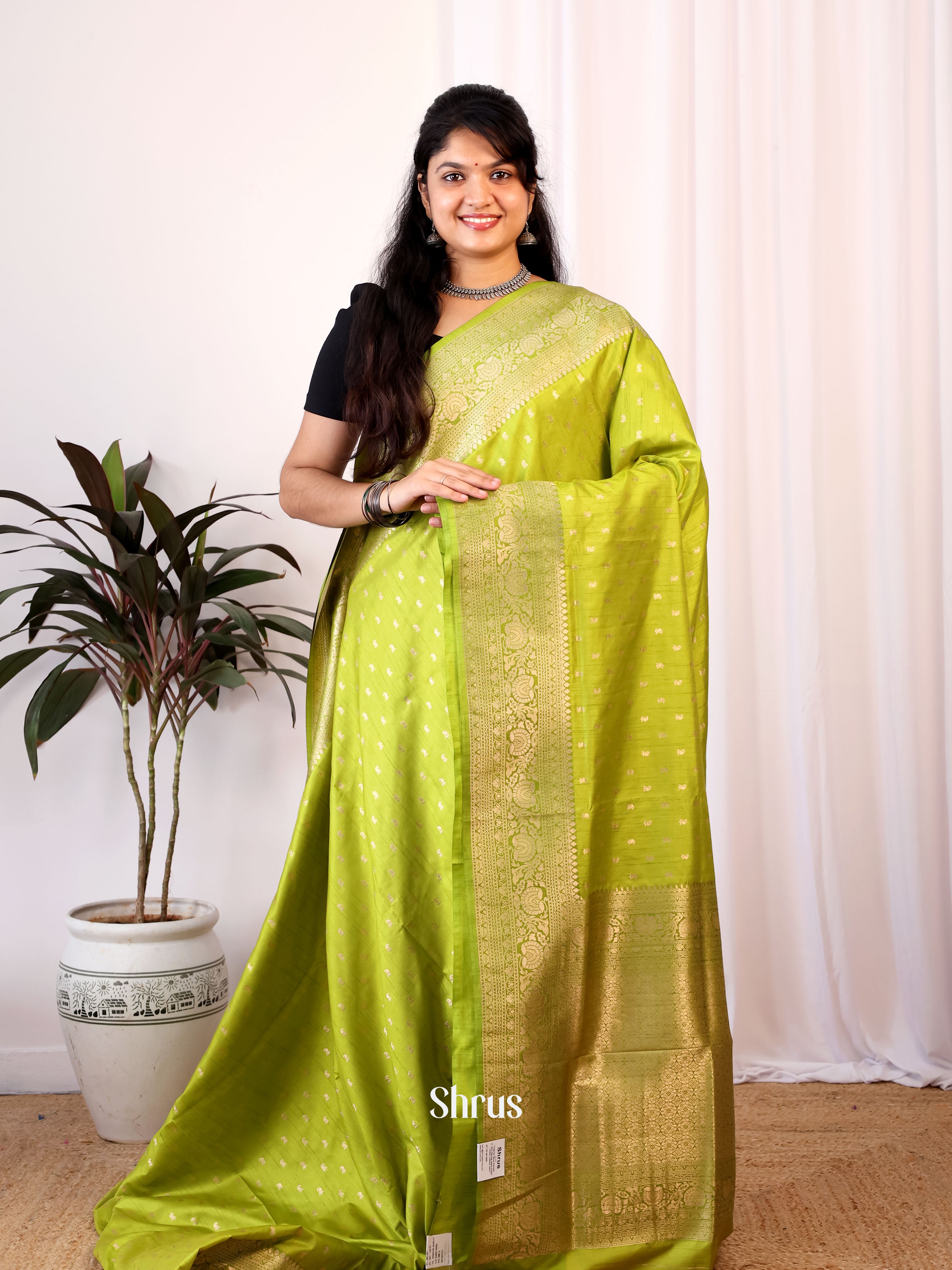 Green - Semi Banarasi Saree - Shop on Shrus.com