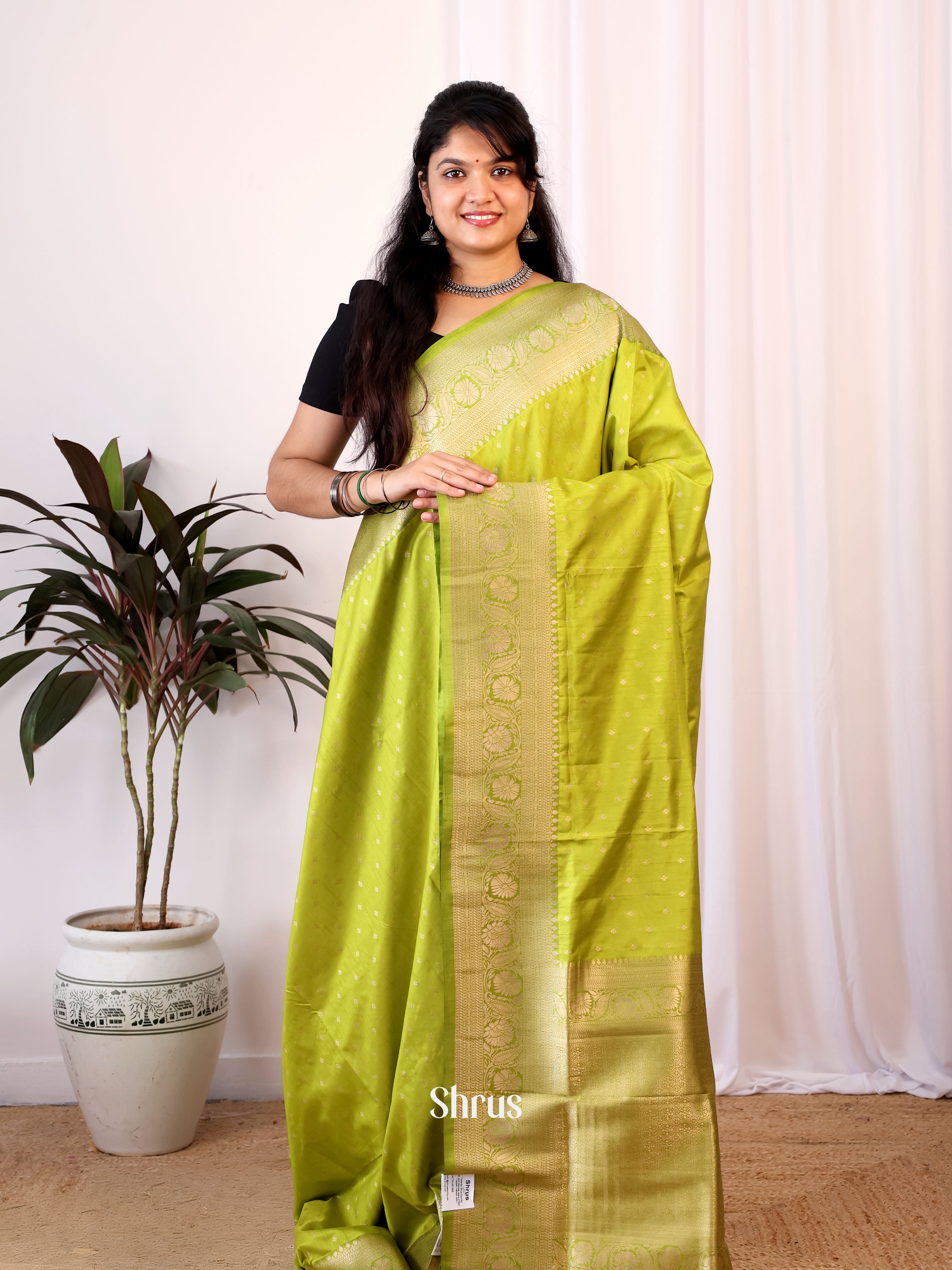Green - Semi Banarasi Saree - Shop on Shrus.com