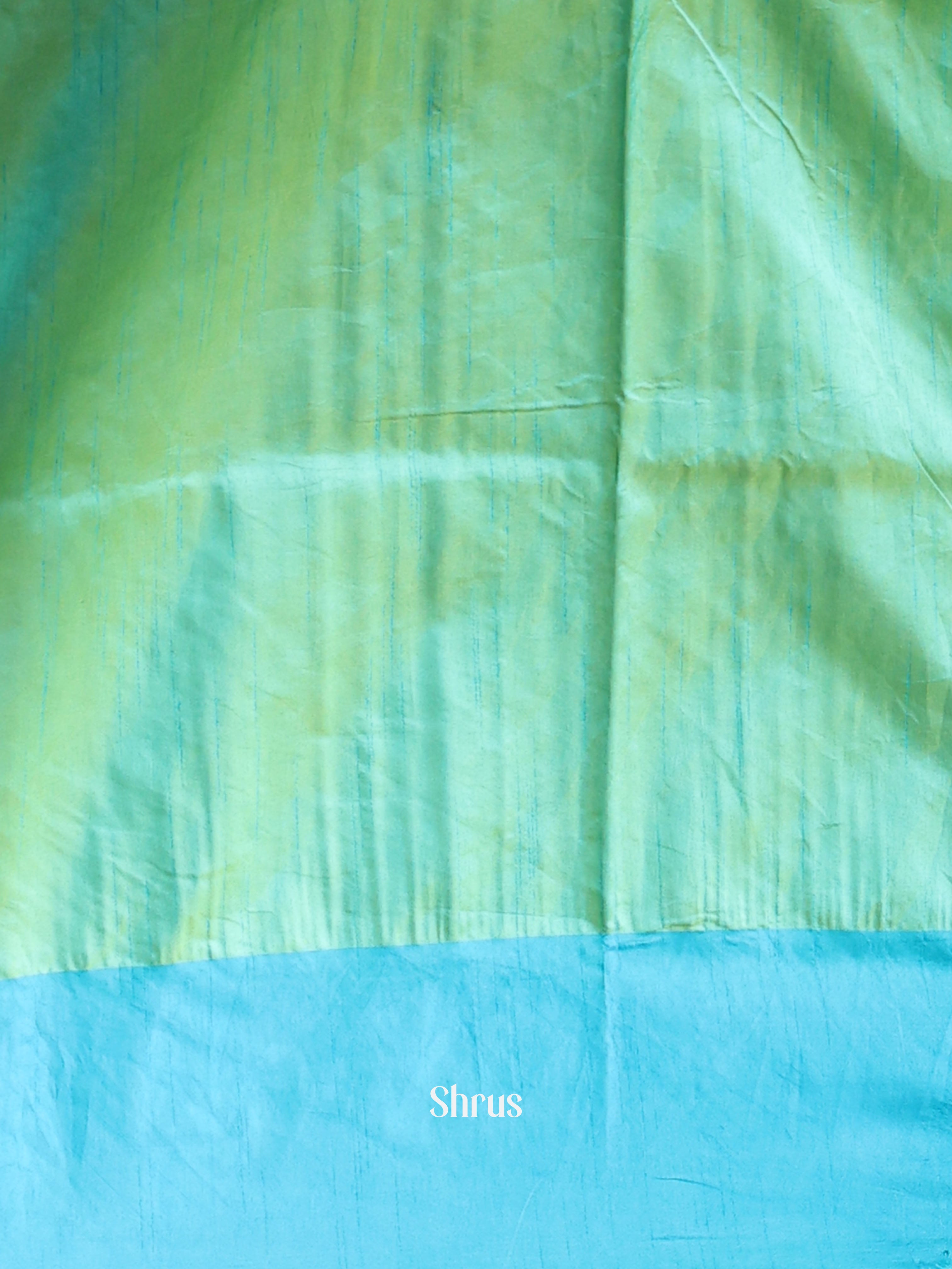Pista Green & Blue - Semi Banarasi Saree - Shop on Shrus.com