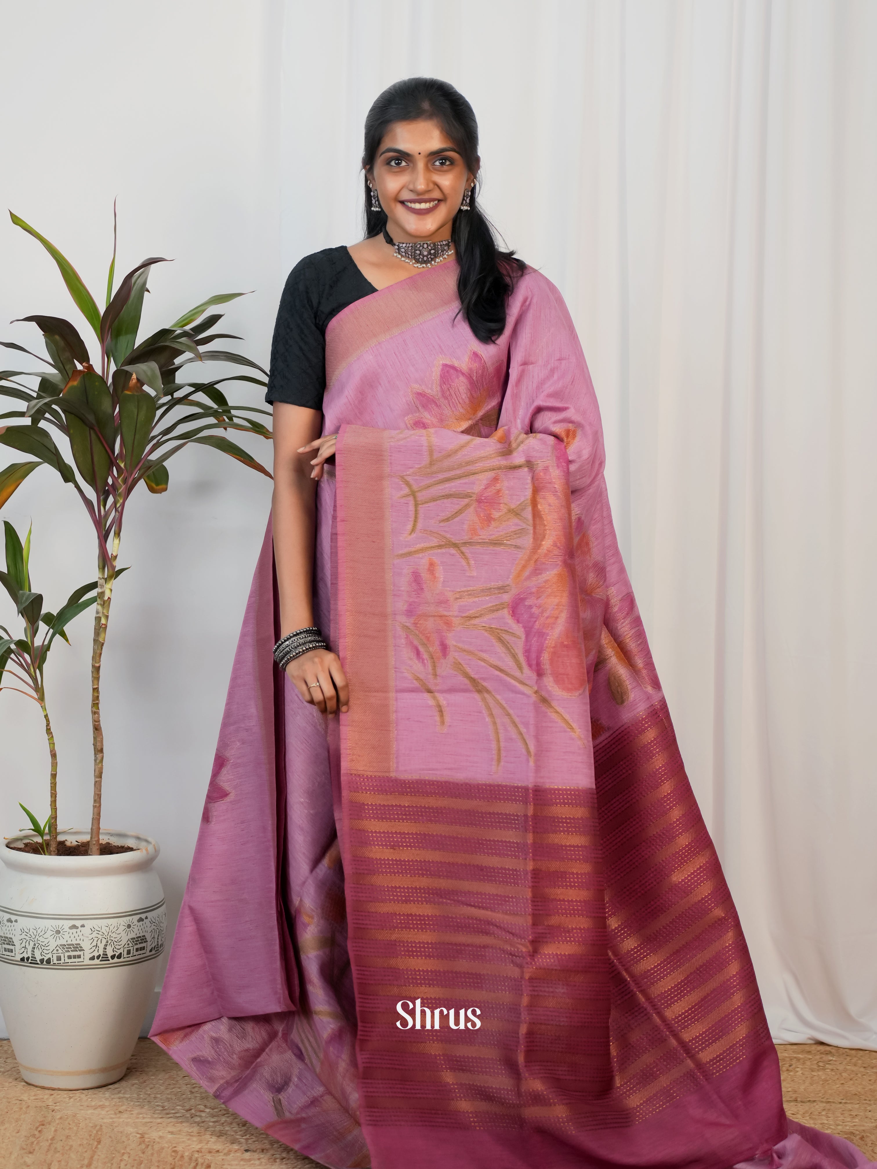 Purple - Semi Jute Saree - Shop on Shrus.com