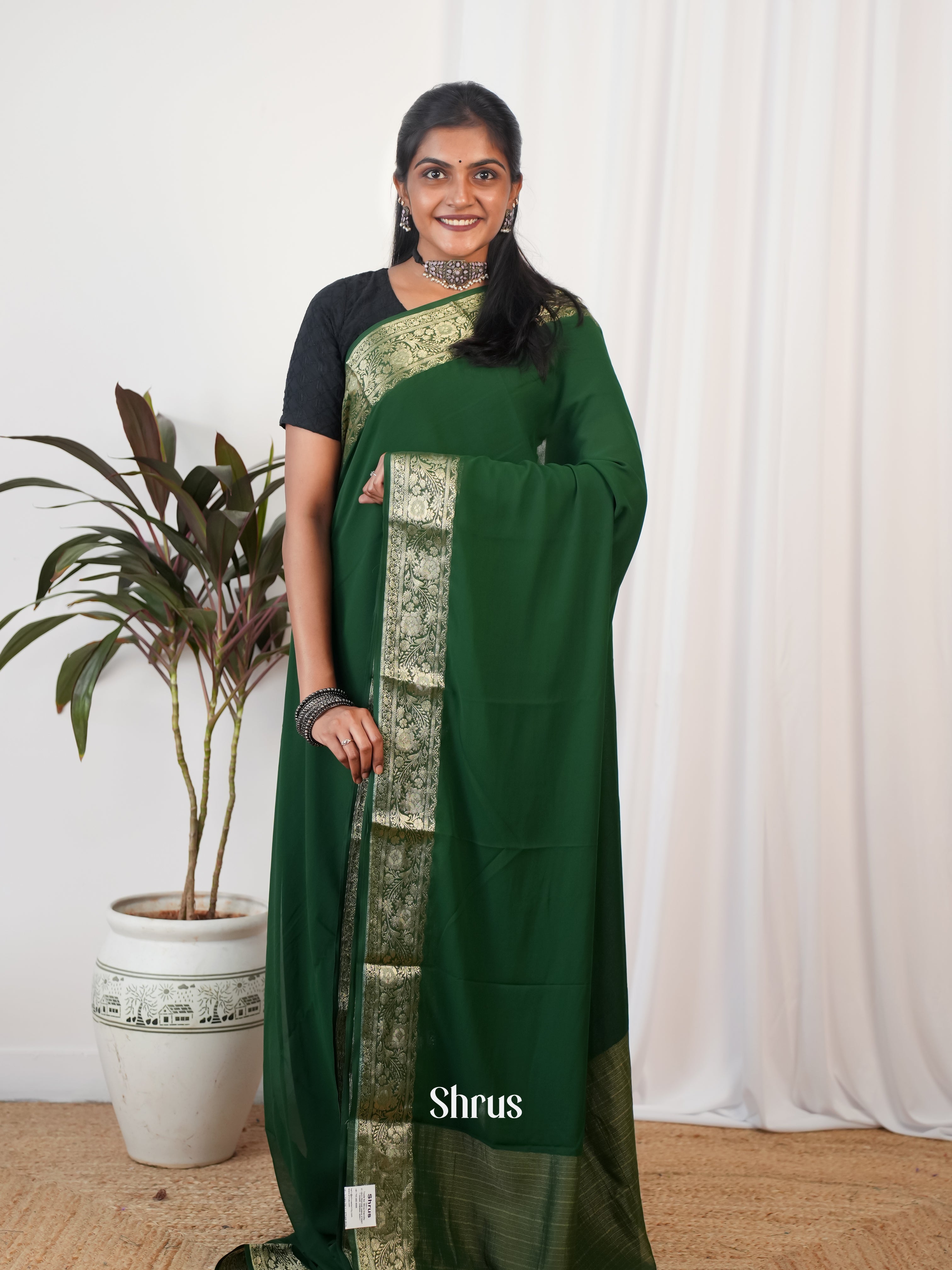 Green - Semi Georgette saree - Shop on Shrus.com