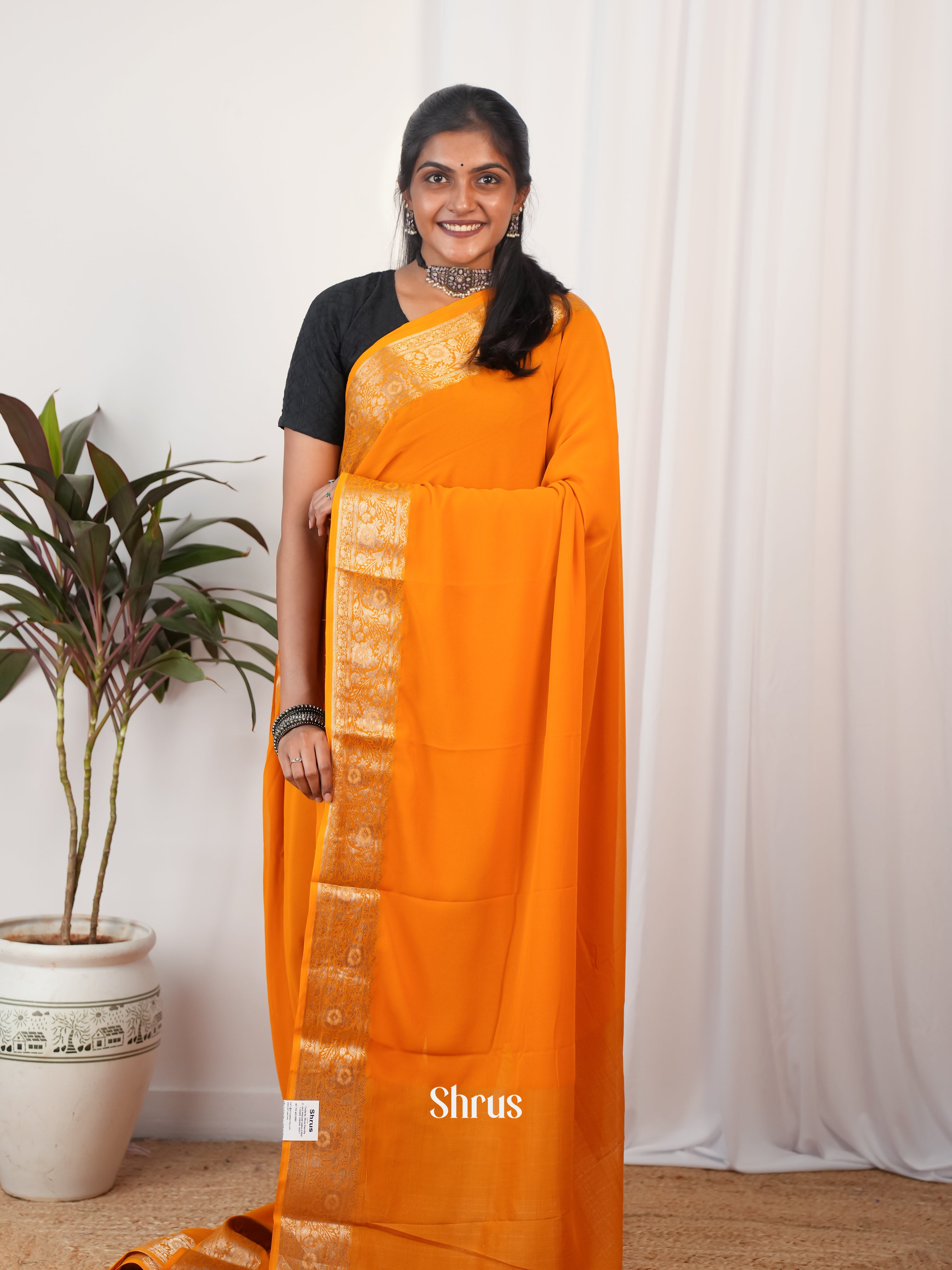 Orange - Semi Georgette saree - Shop on Shrus.com