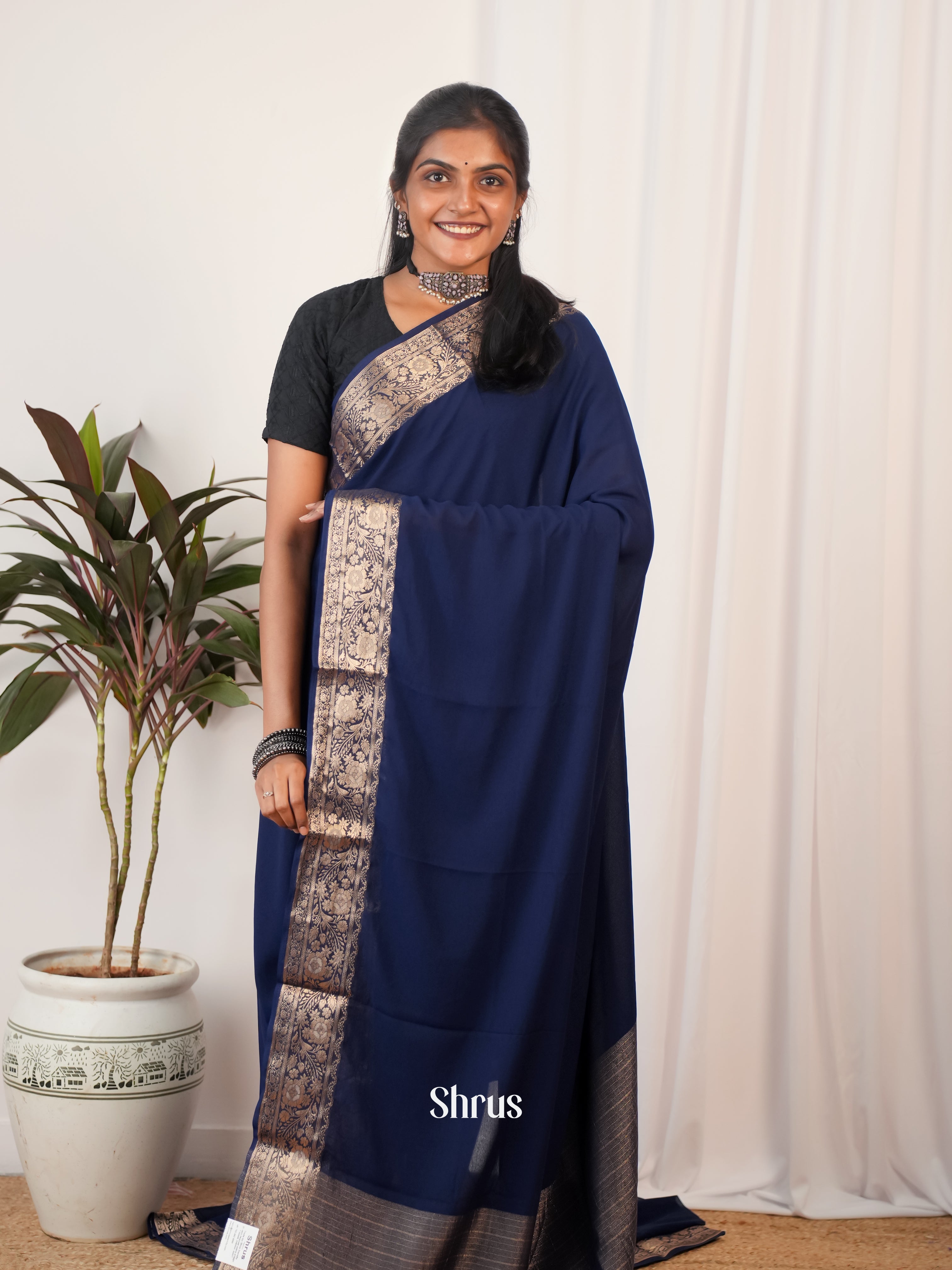 Blue - Semi Georgette saree - Shop on Shrus.com