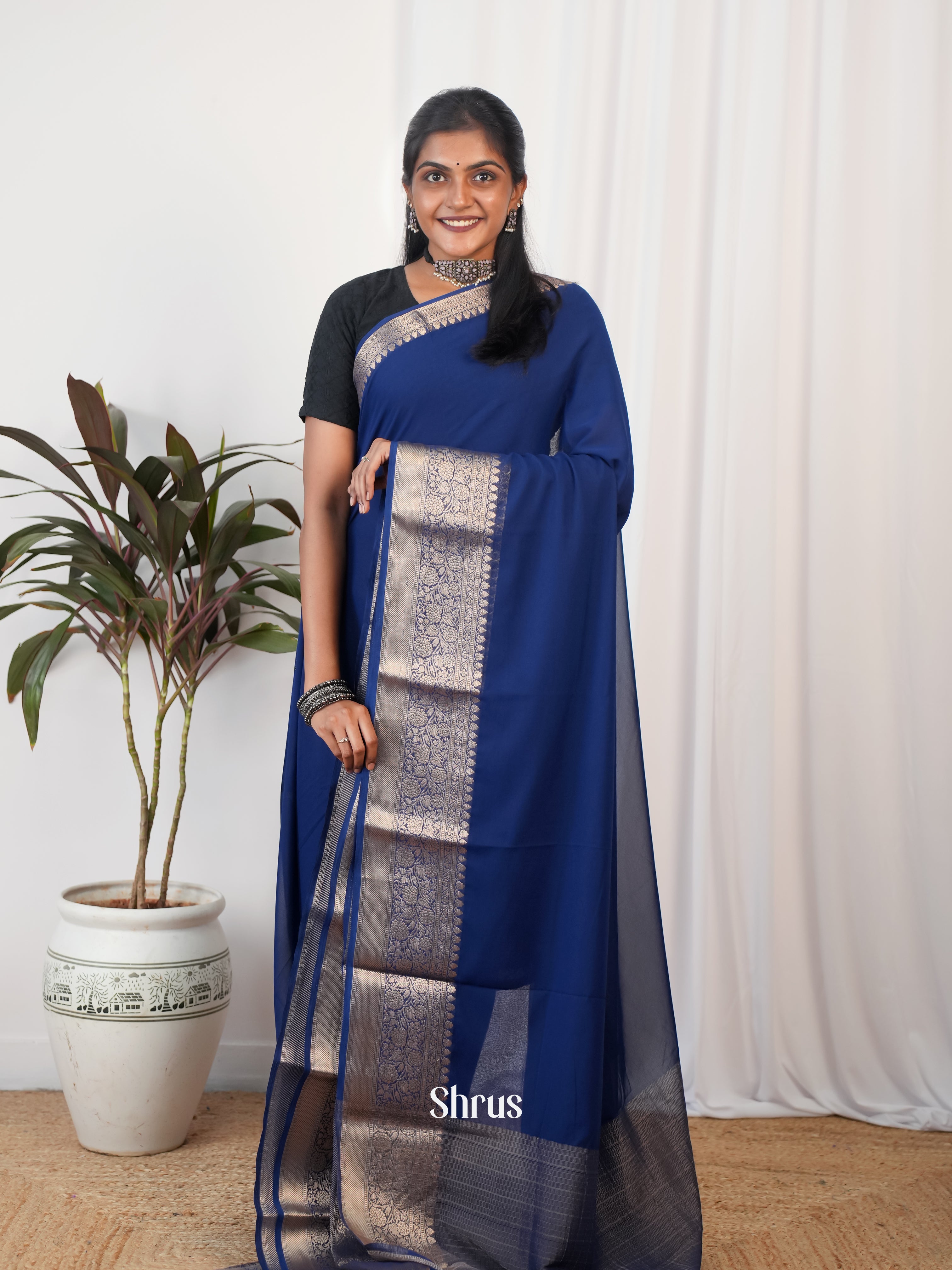 Blue - Semi Georgette Saree - Shop on Shrus.com