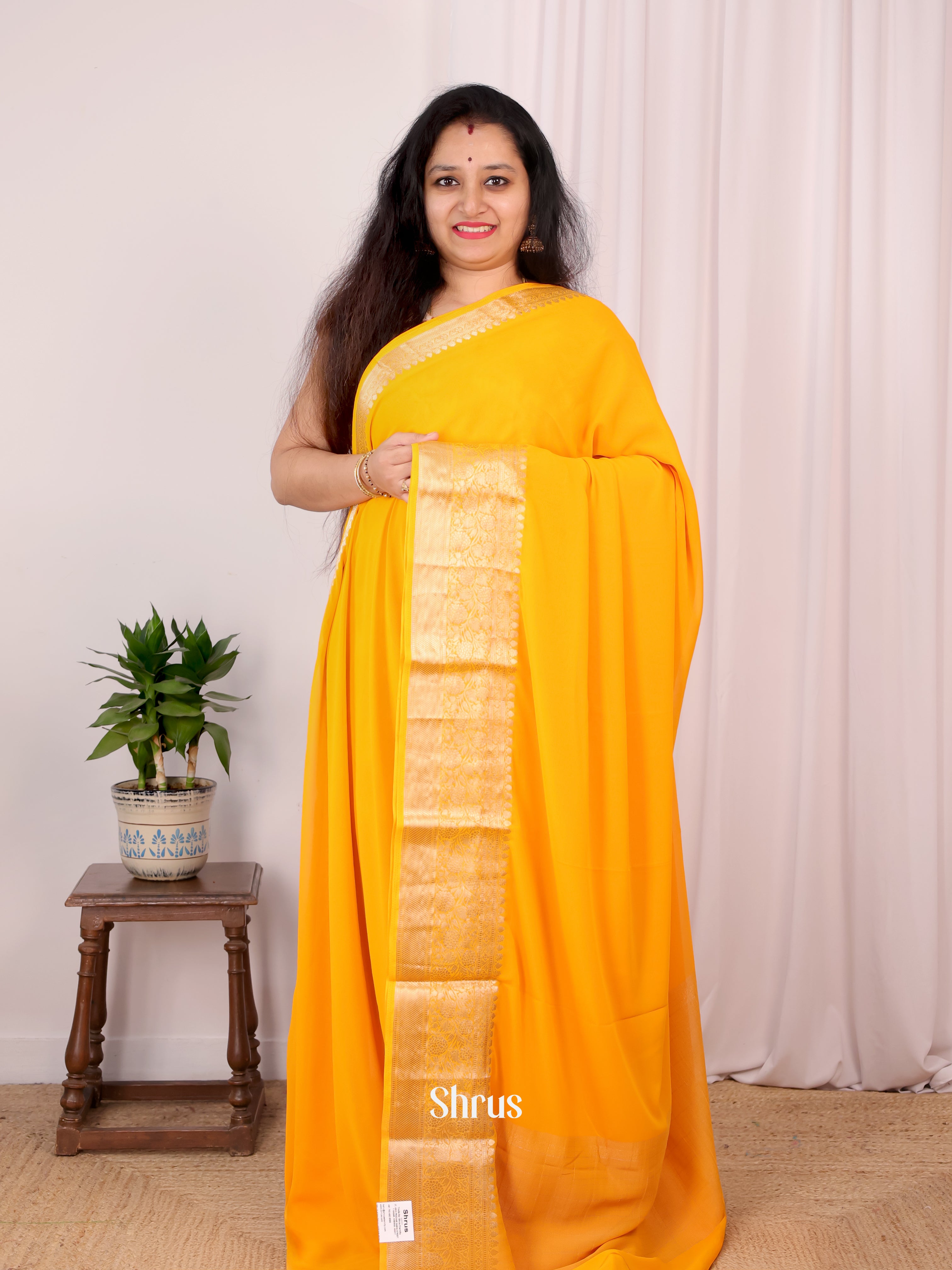 Mustard - Semi Georgette Saree - Shop on Shrus.com