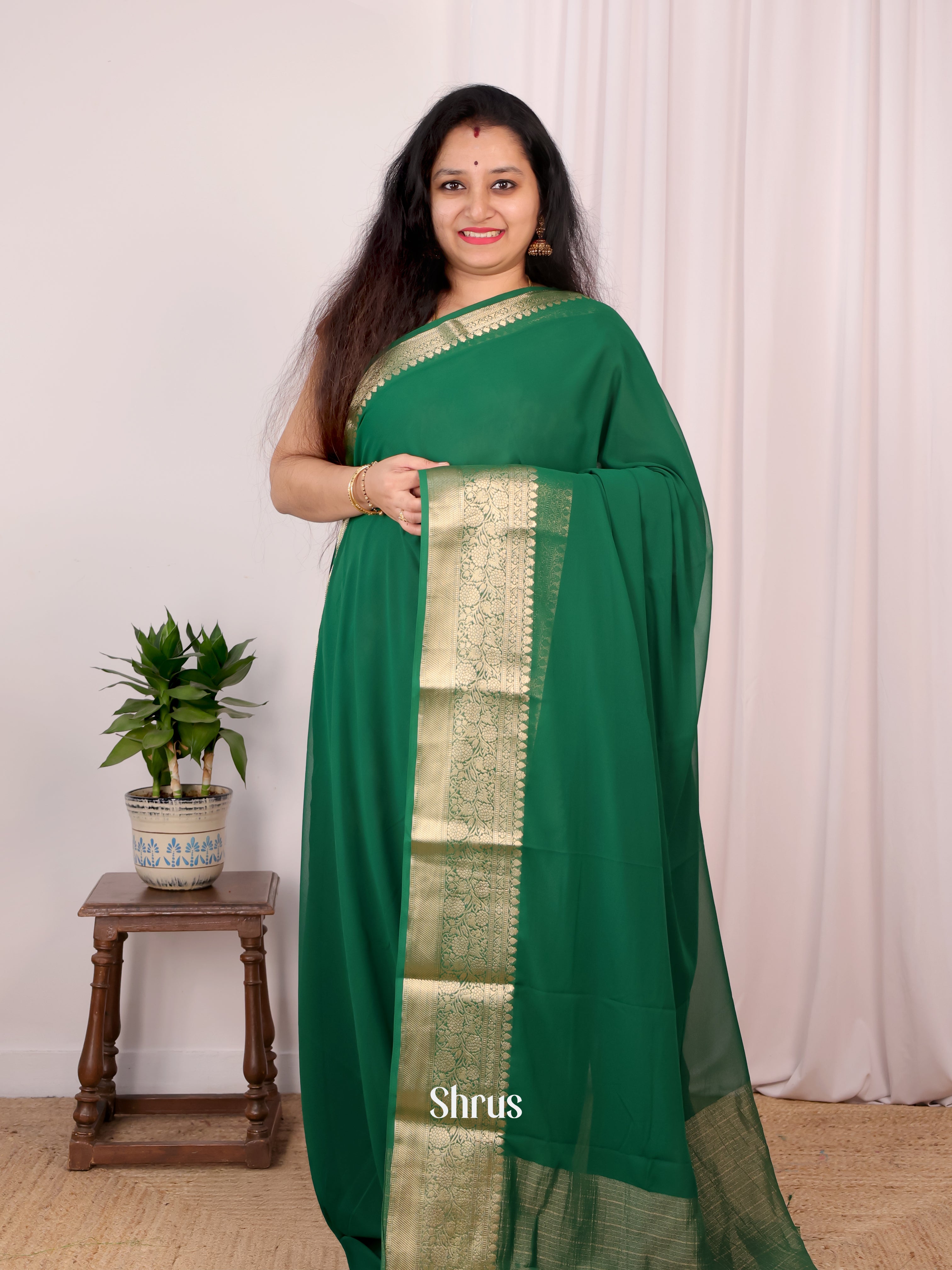 Green - Semi Georgette Saree - Shop on Shrus.com
