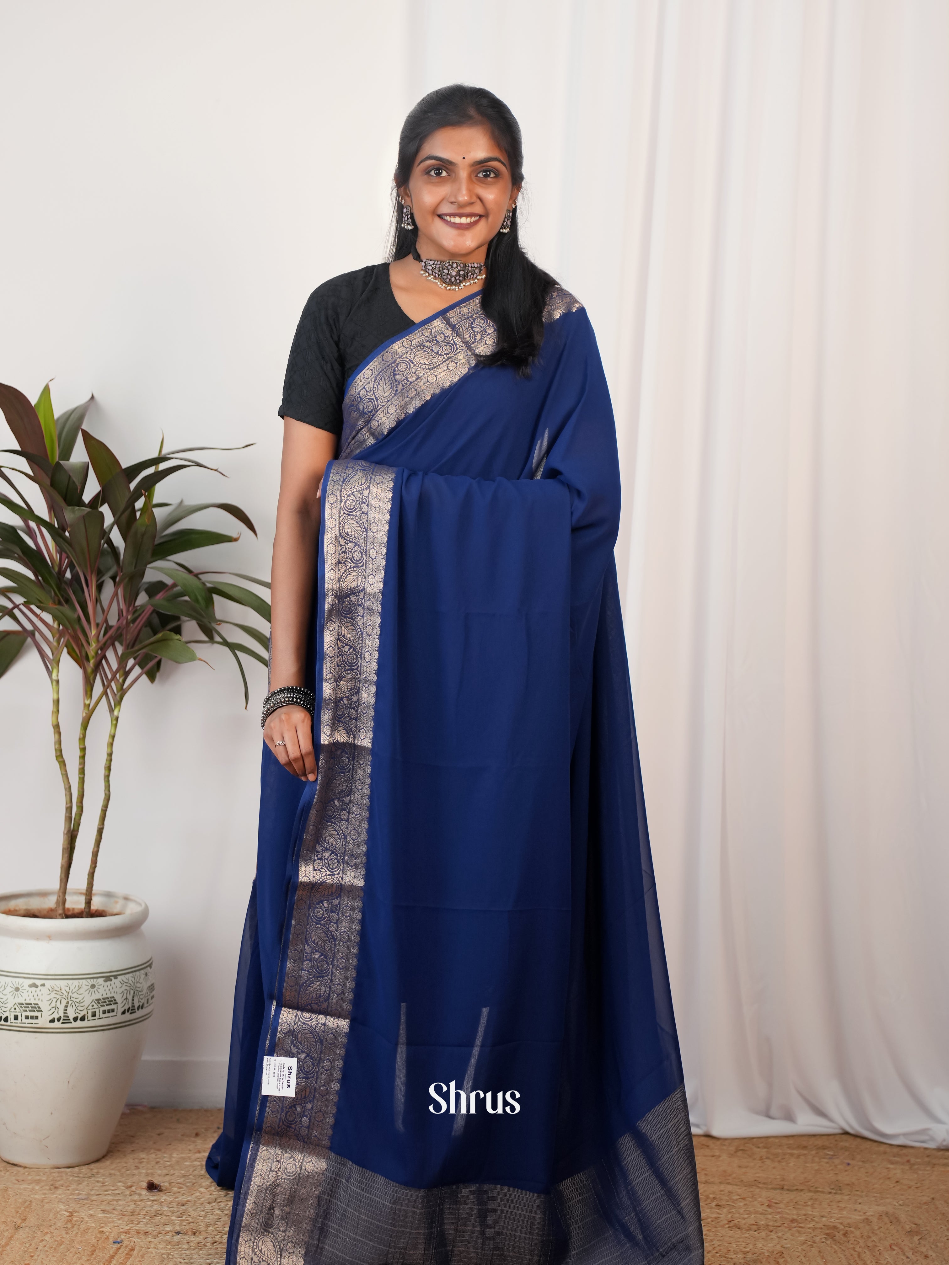 Blue - Semi Georgette Saree - Shop on Shrus.com
