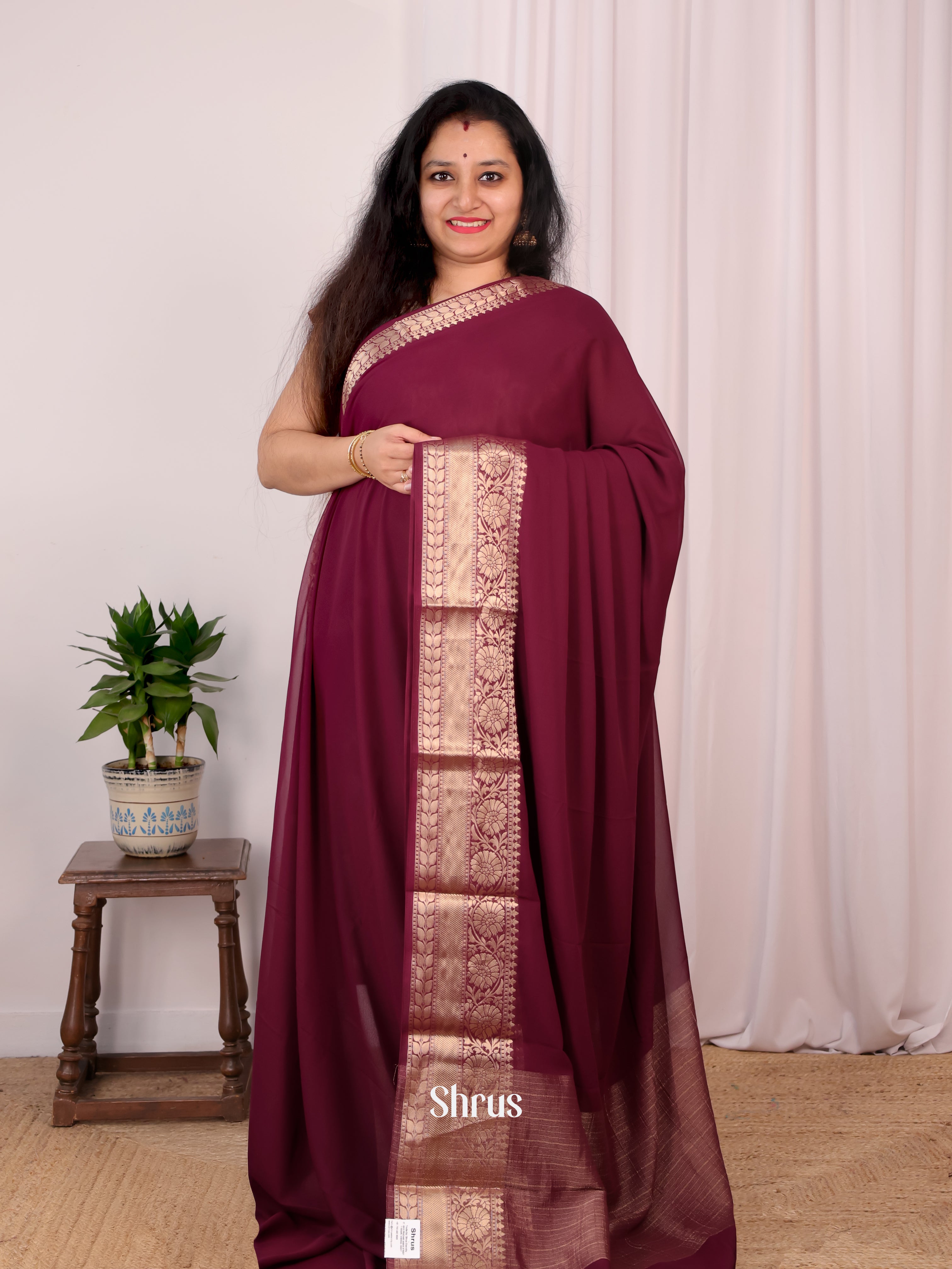 Maroon - Semi Georgette Saree - Shop on Shrus.com