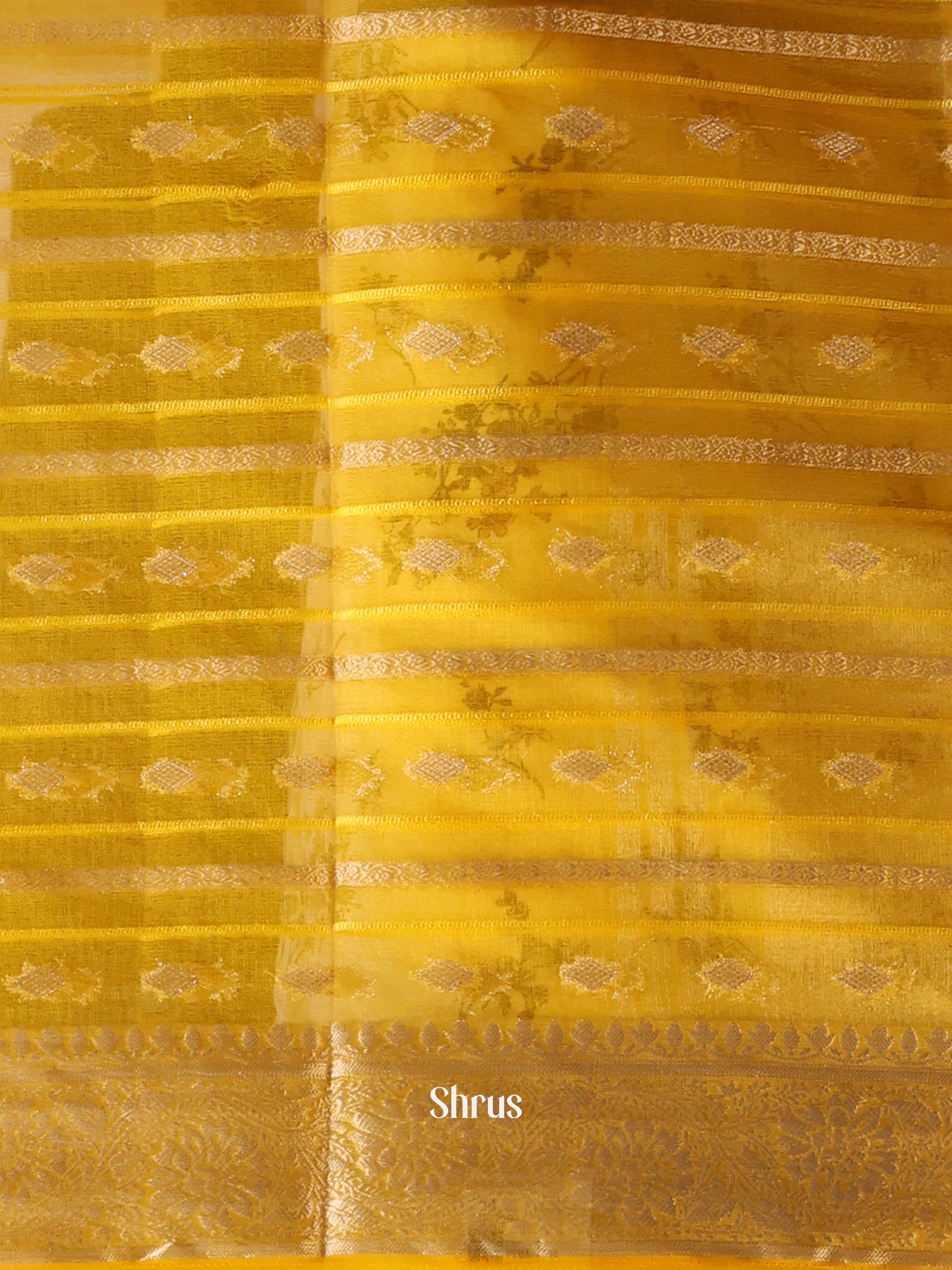 Yellow - Semi Organza Saree - Shop on Shrus.com