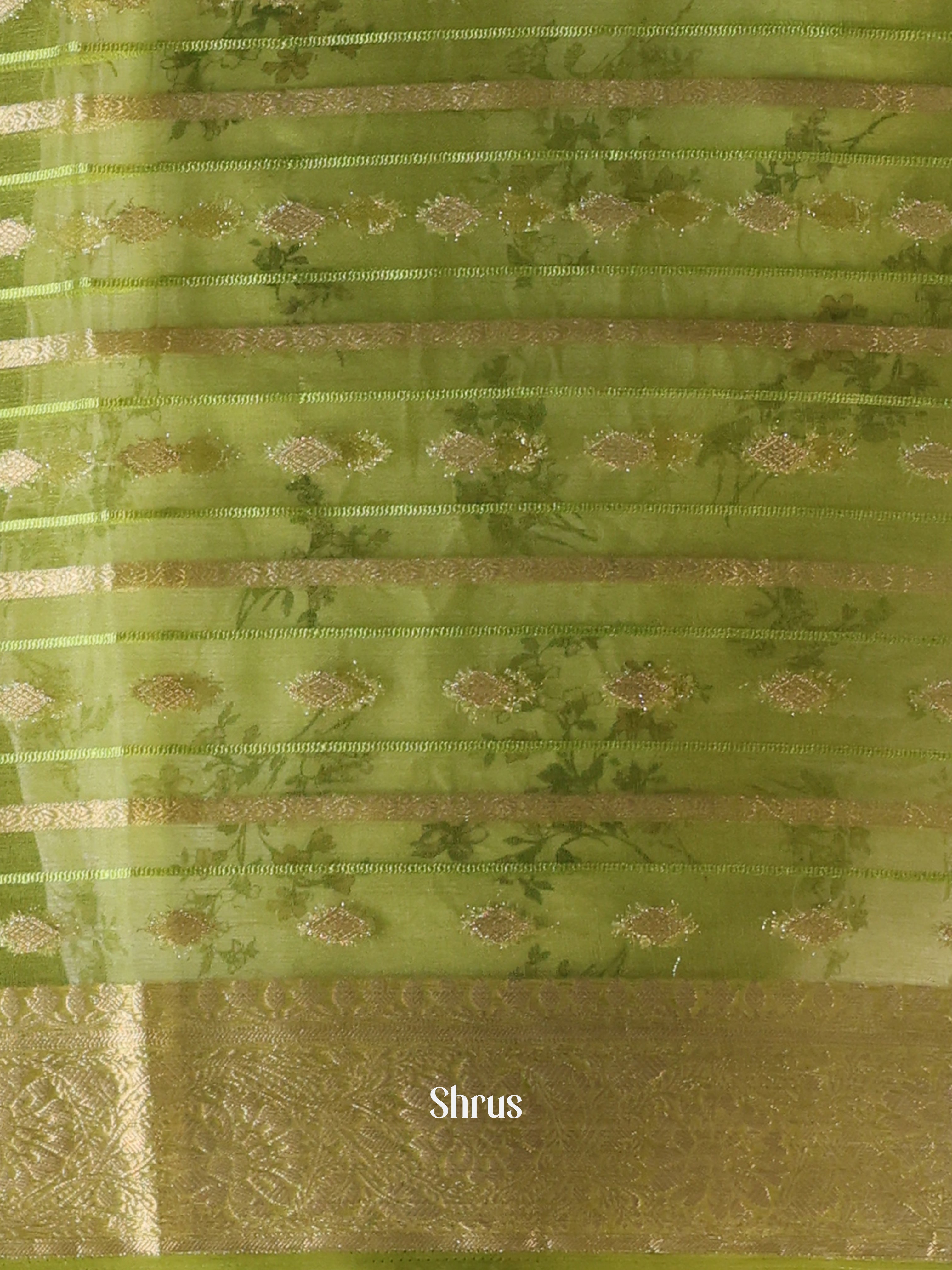 Leaf Green - Semi Organza Saree - Shop on Shrus.com