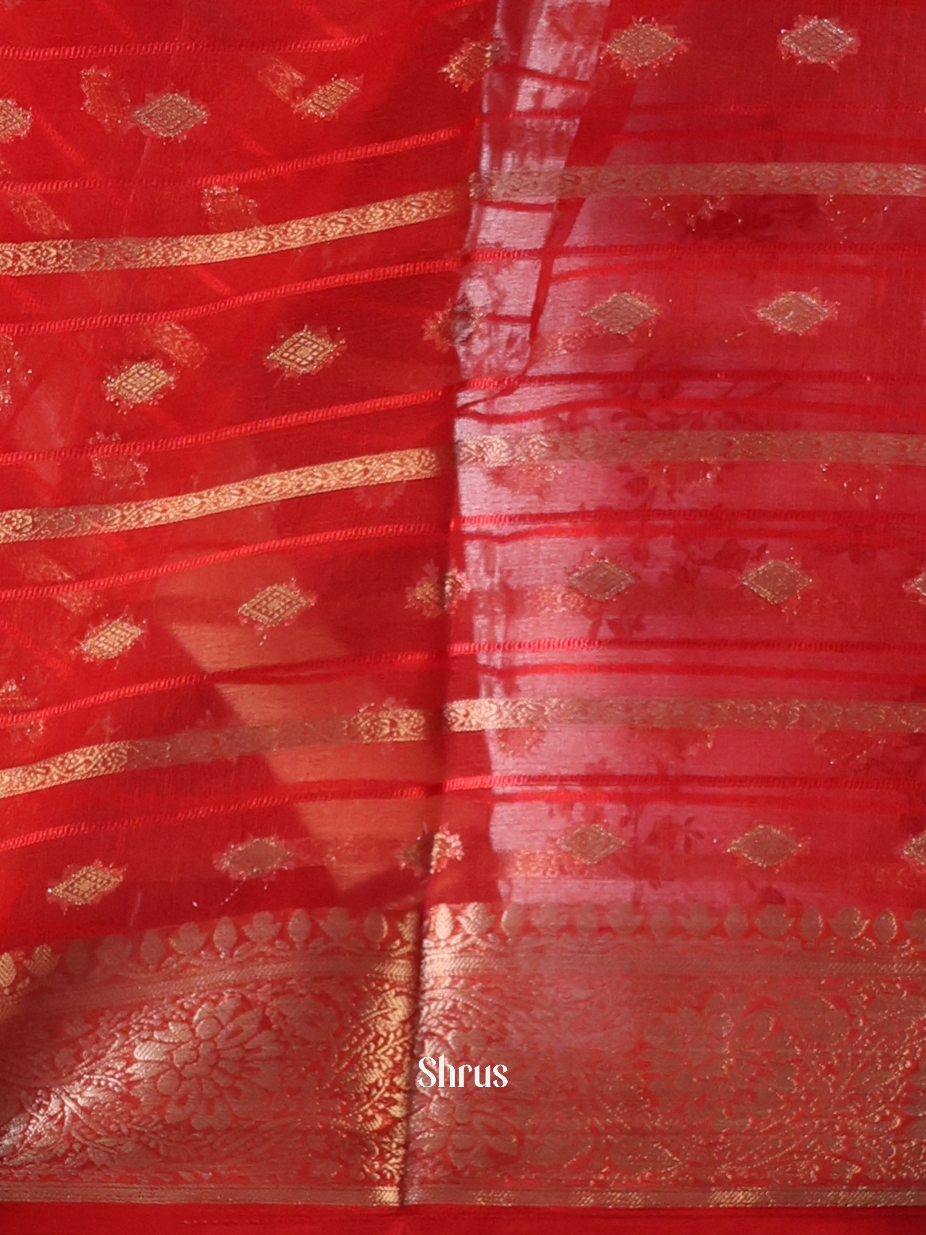 Red - Semi Organza Saree - Shop on Shrus.com