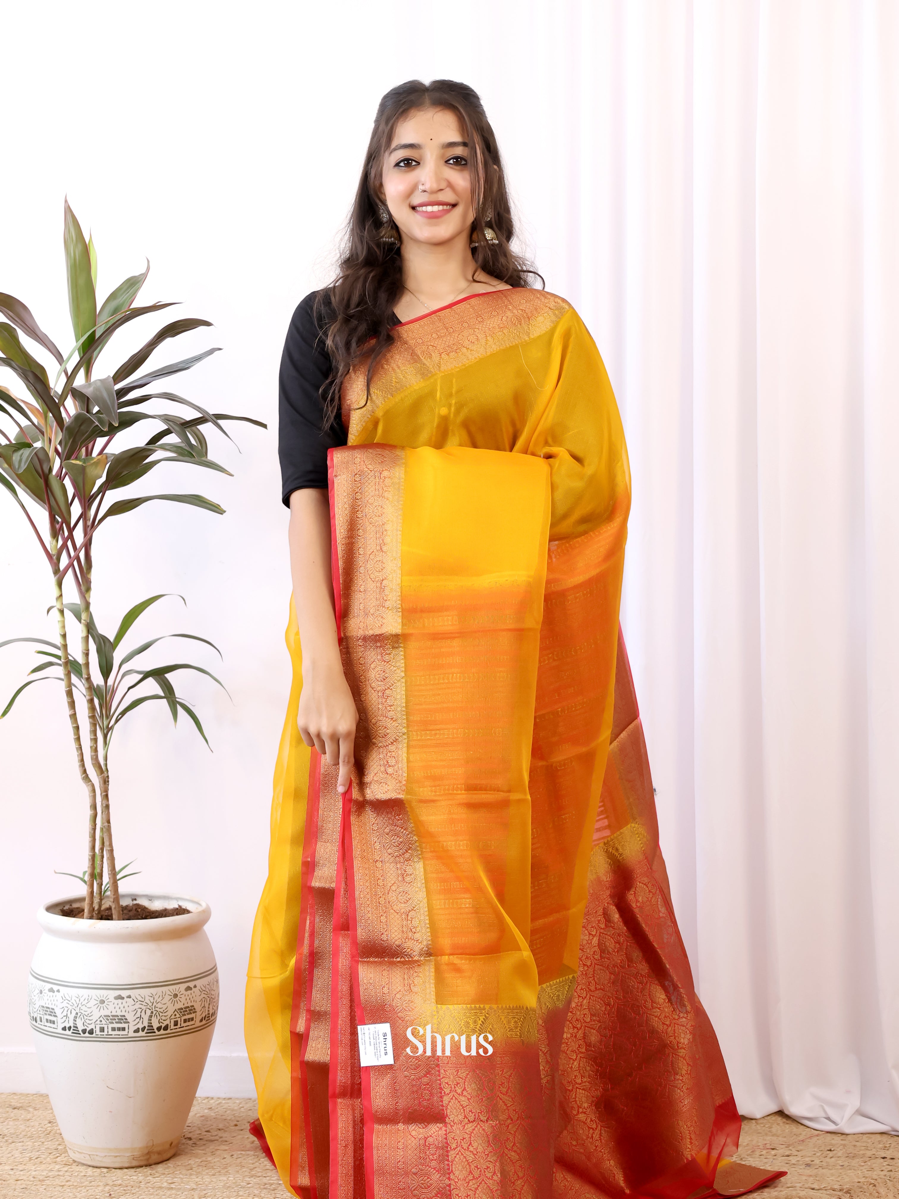 Orange & Red - Semi Organza Saree - Shop on Shrus.com