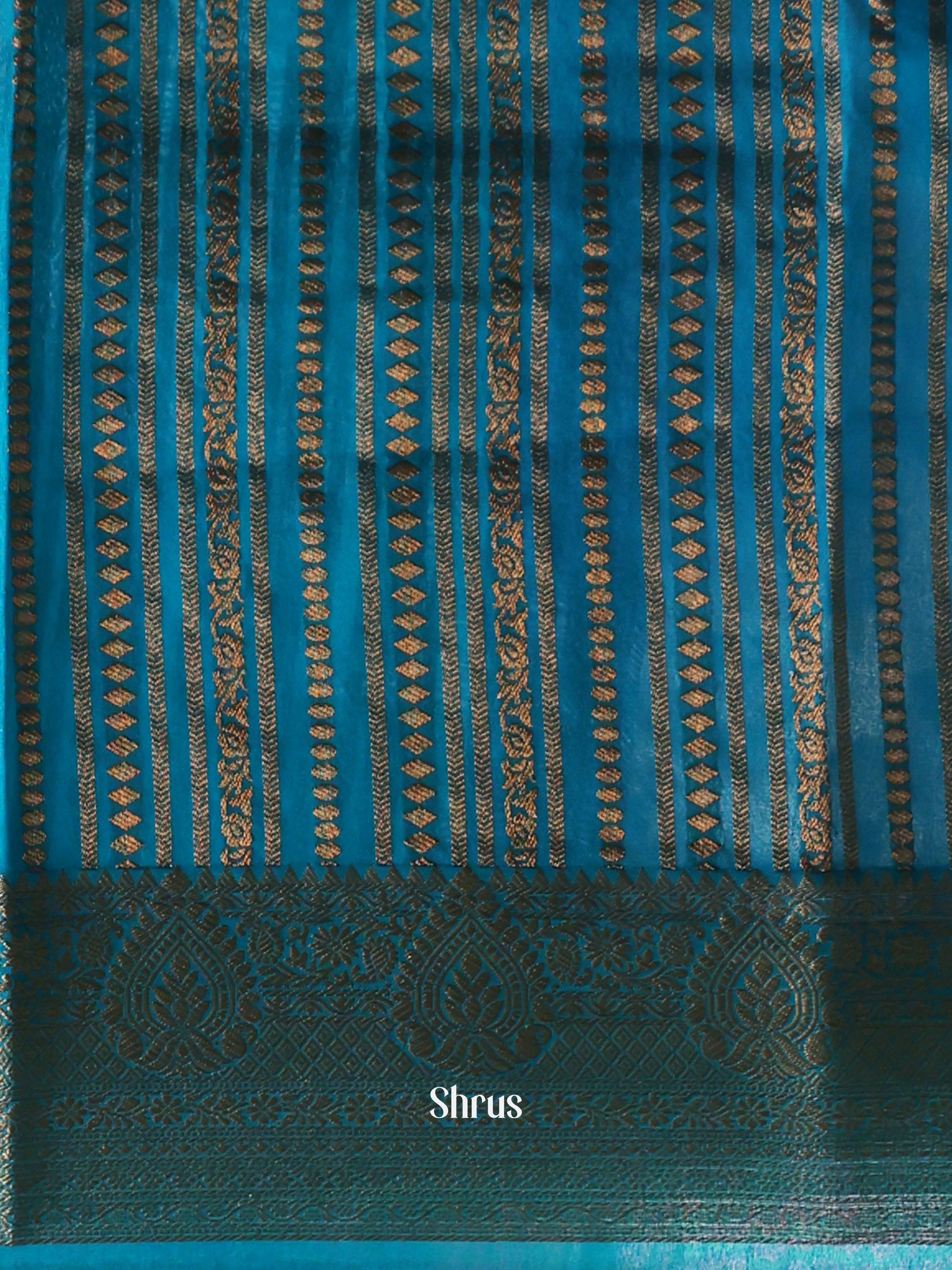 Blue & Teal - Semi Organza Saree - Shop on Shrus.com