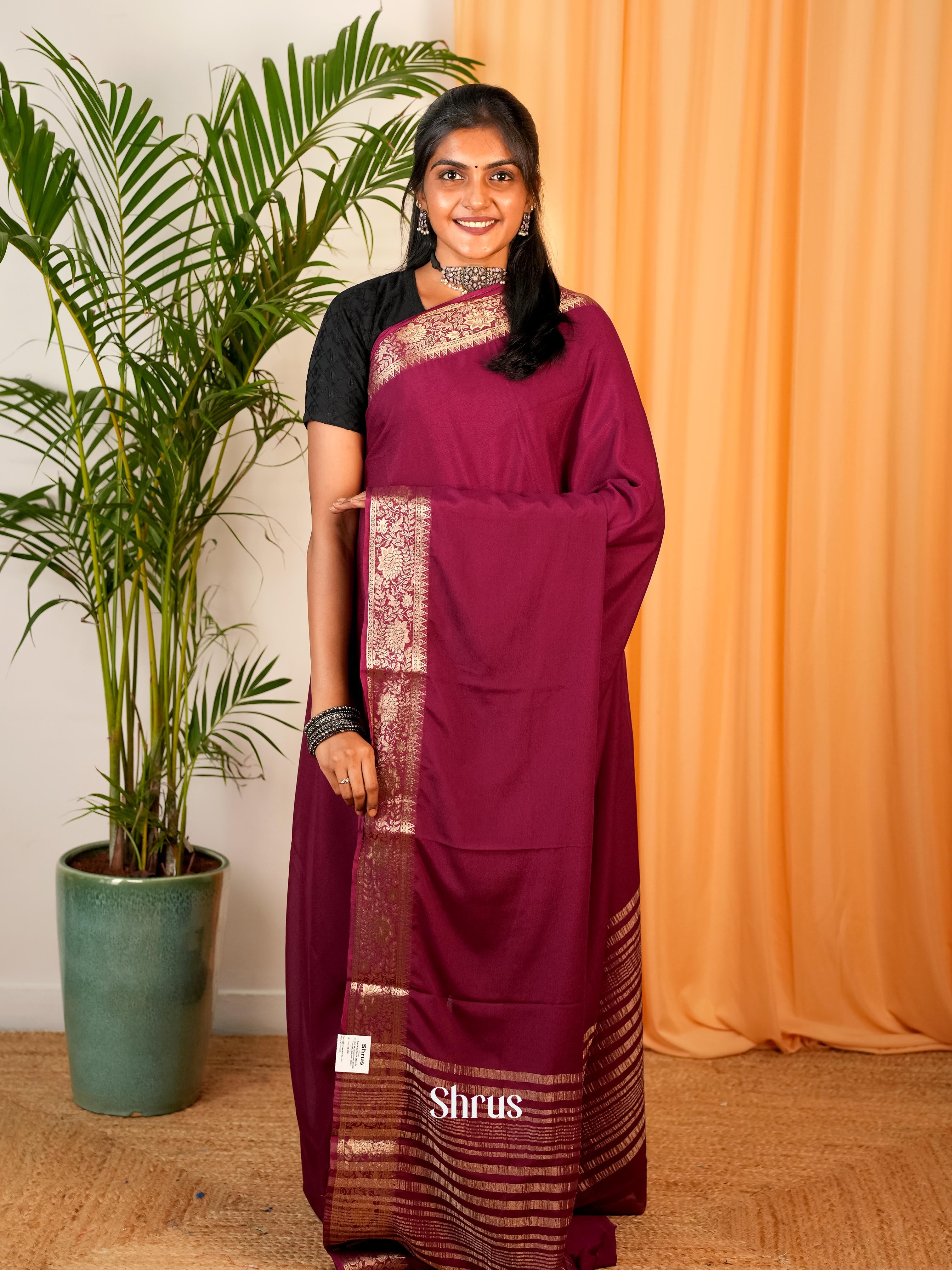 Maroon - Semi Mysoresilk Saree - Shop on Shrus.com