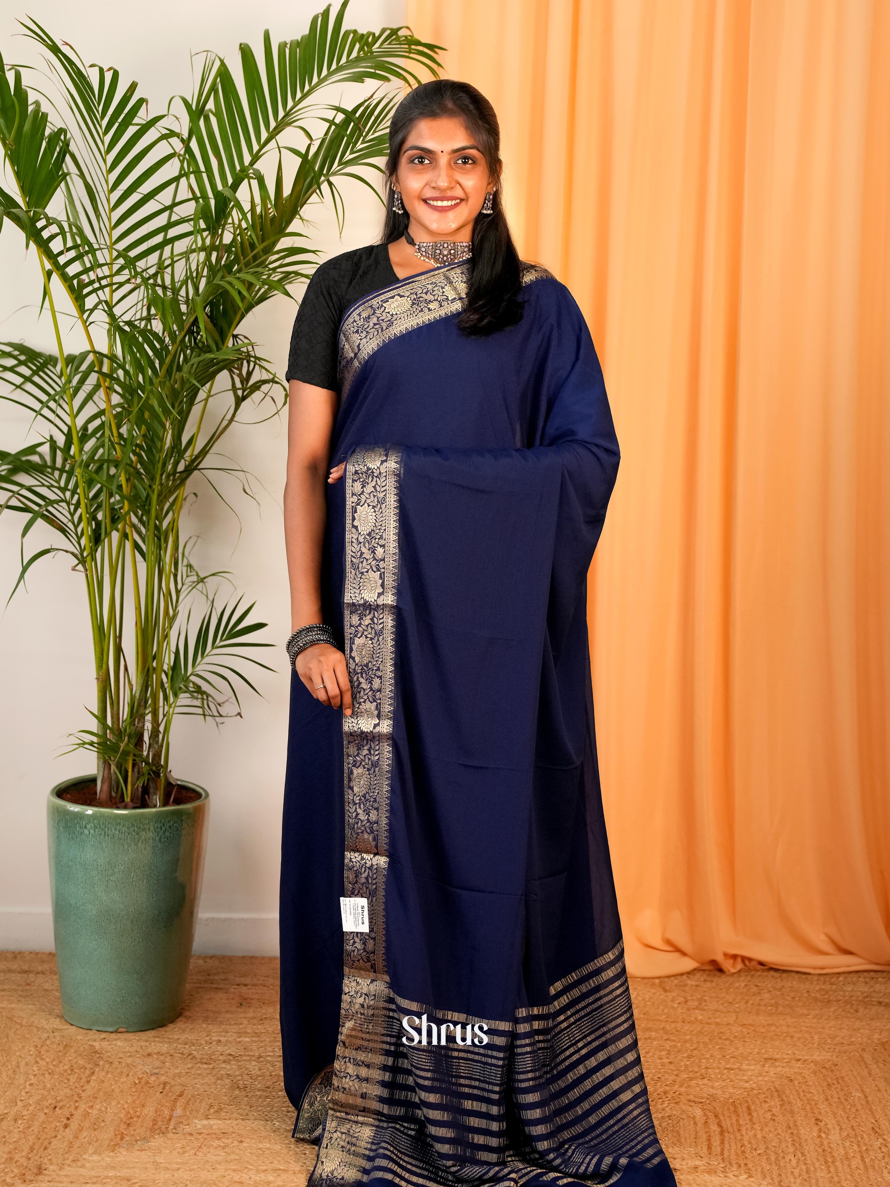 Blue - Semi Mysoresilk Saree - Shop on Shrus.com
