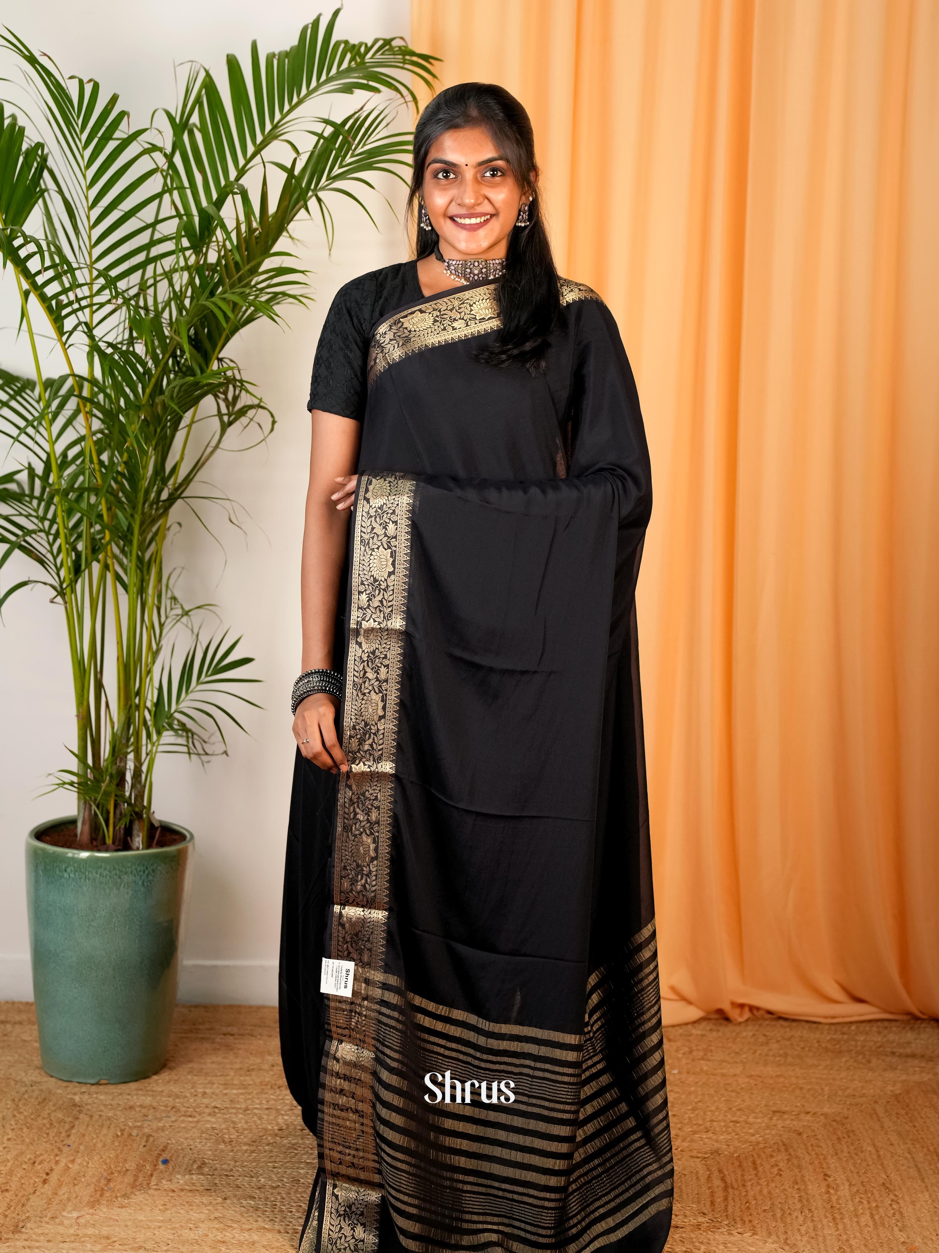 Black - Semi Mysoresilk Saree - Shop on Shrus.com