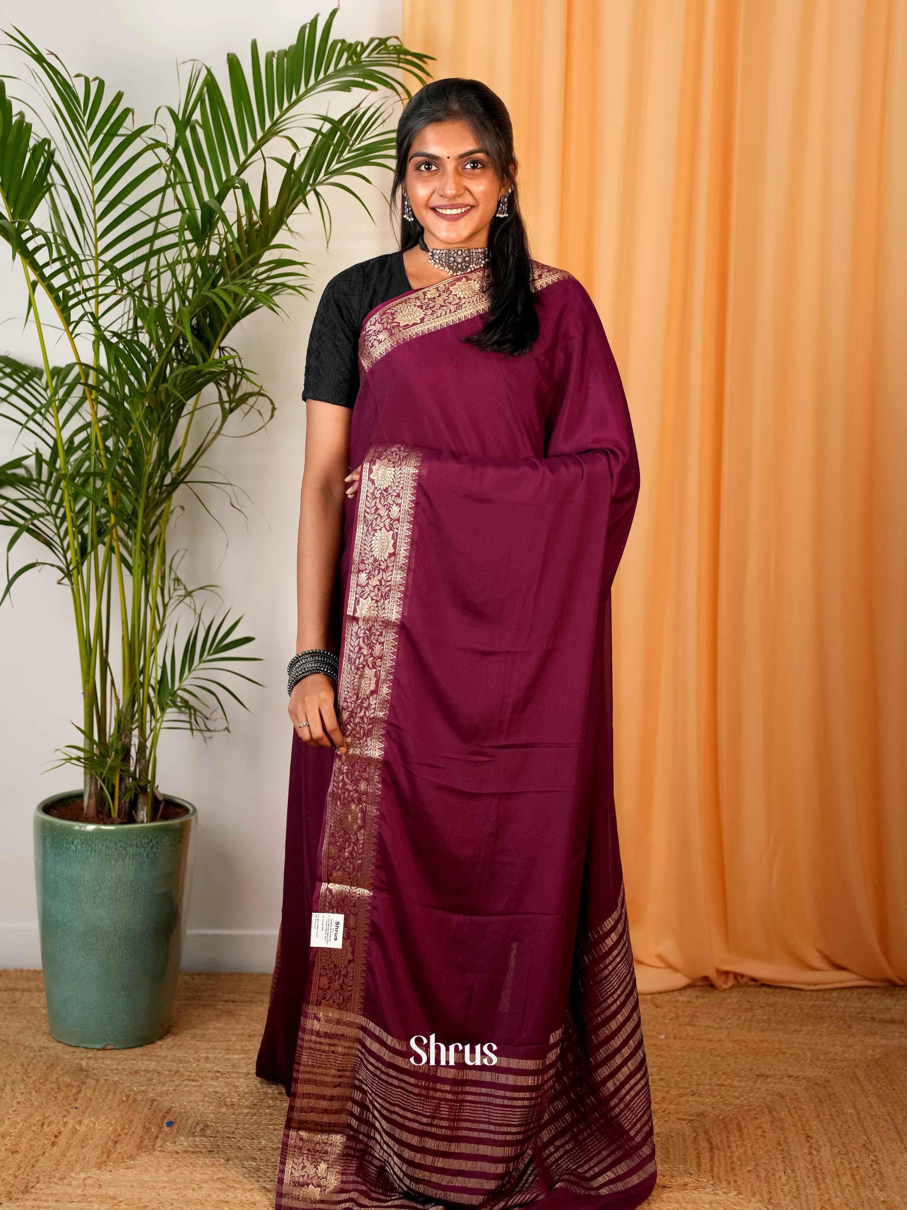Wine - Semi Mysoresilk Saree - Shop on Shrus.com