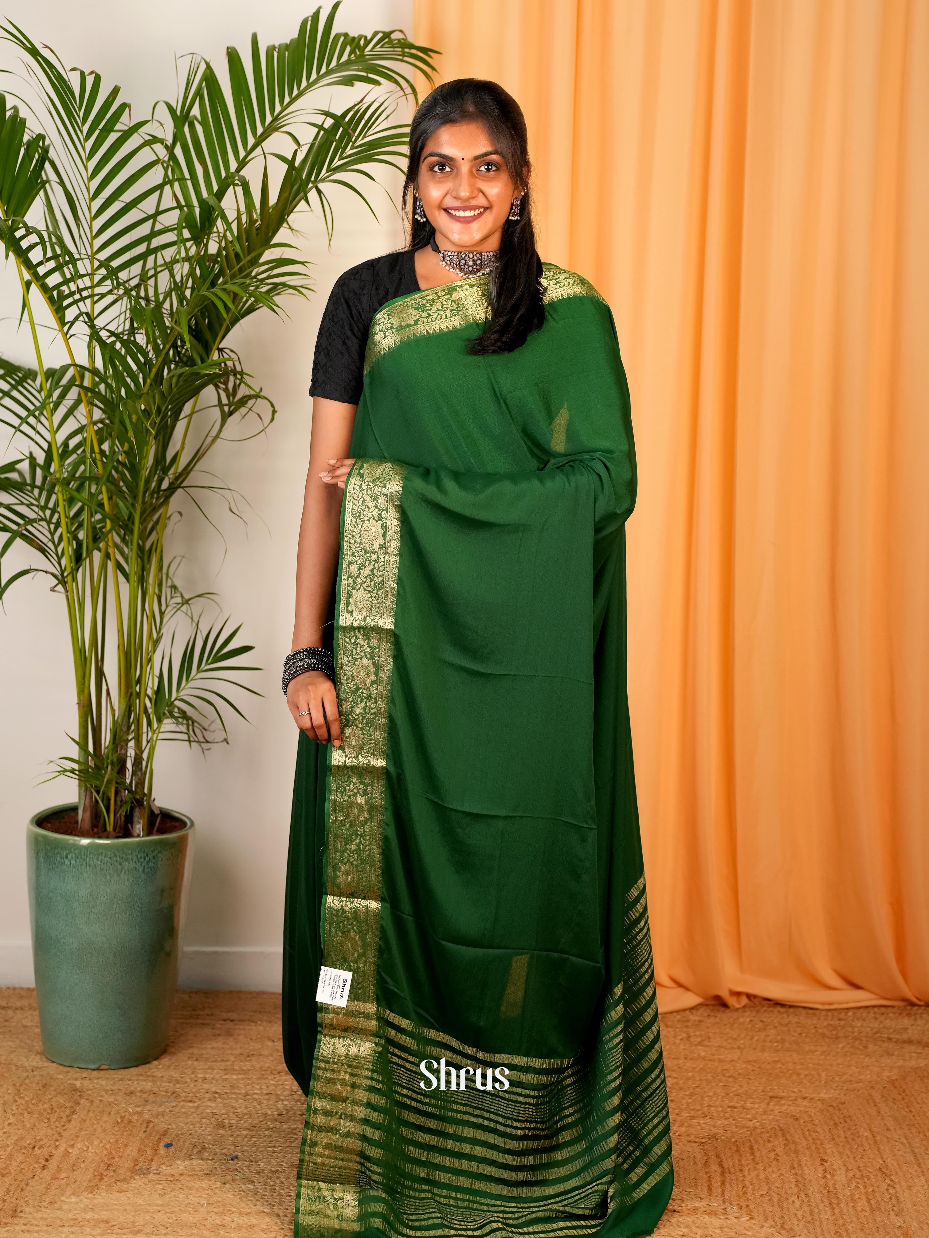 Green - Semi Mysoresilk Saree - Shop on Shrus.com