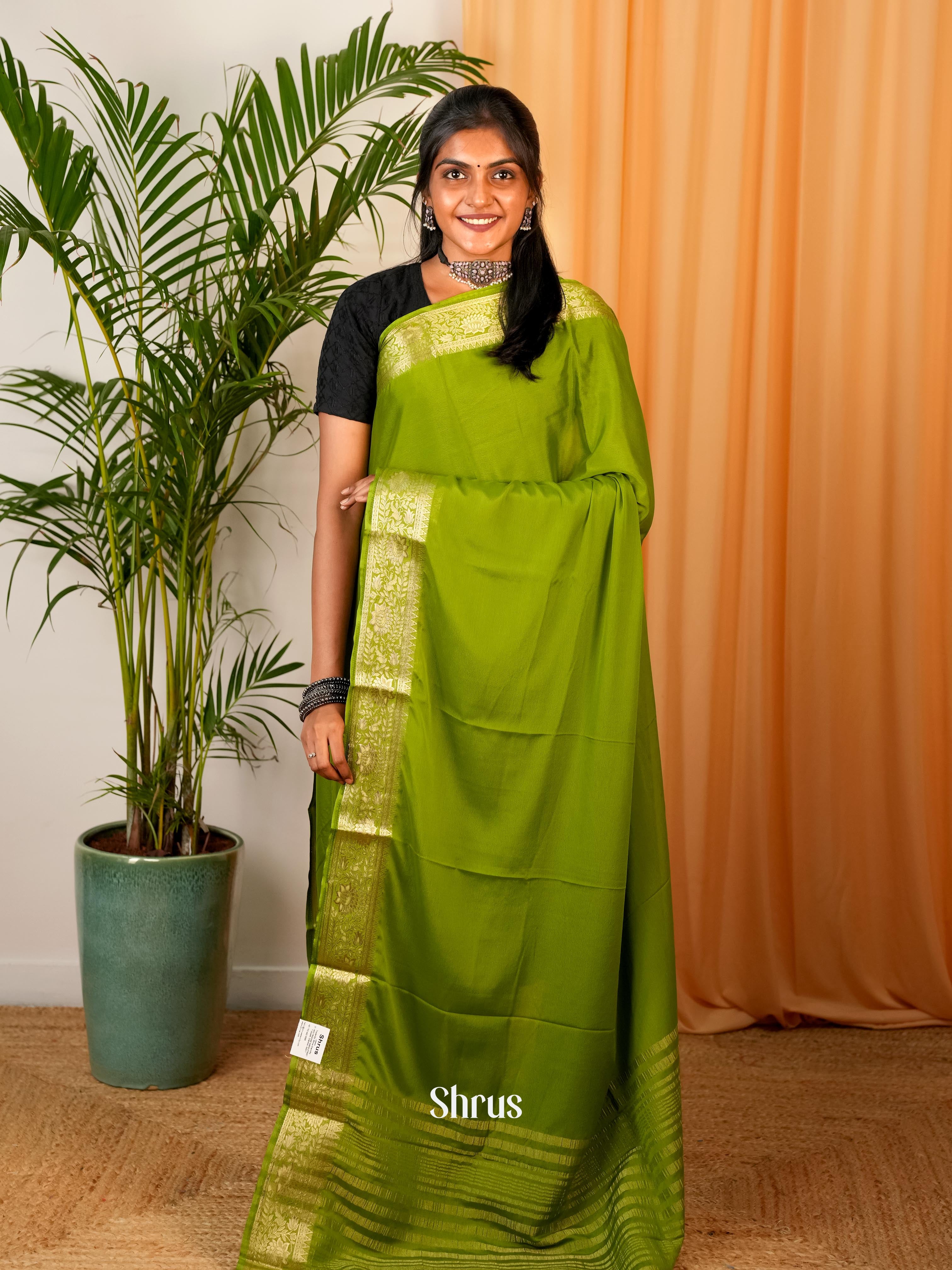 Lite Green - Semi Mysoresilk Saree - Shop on Shrus.com