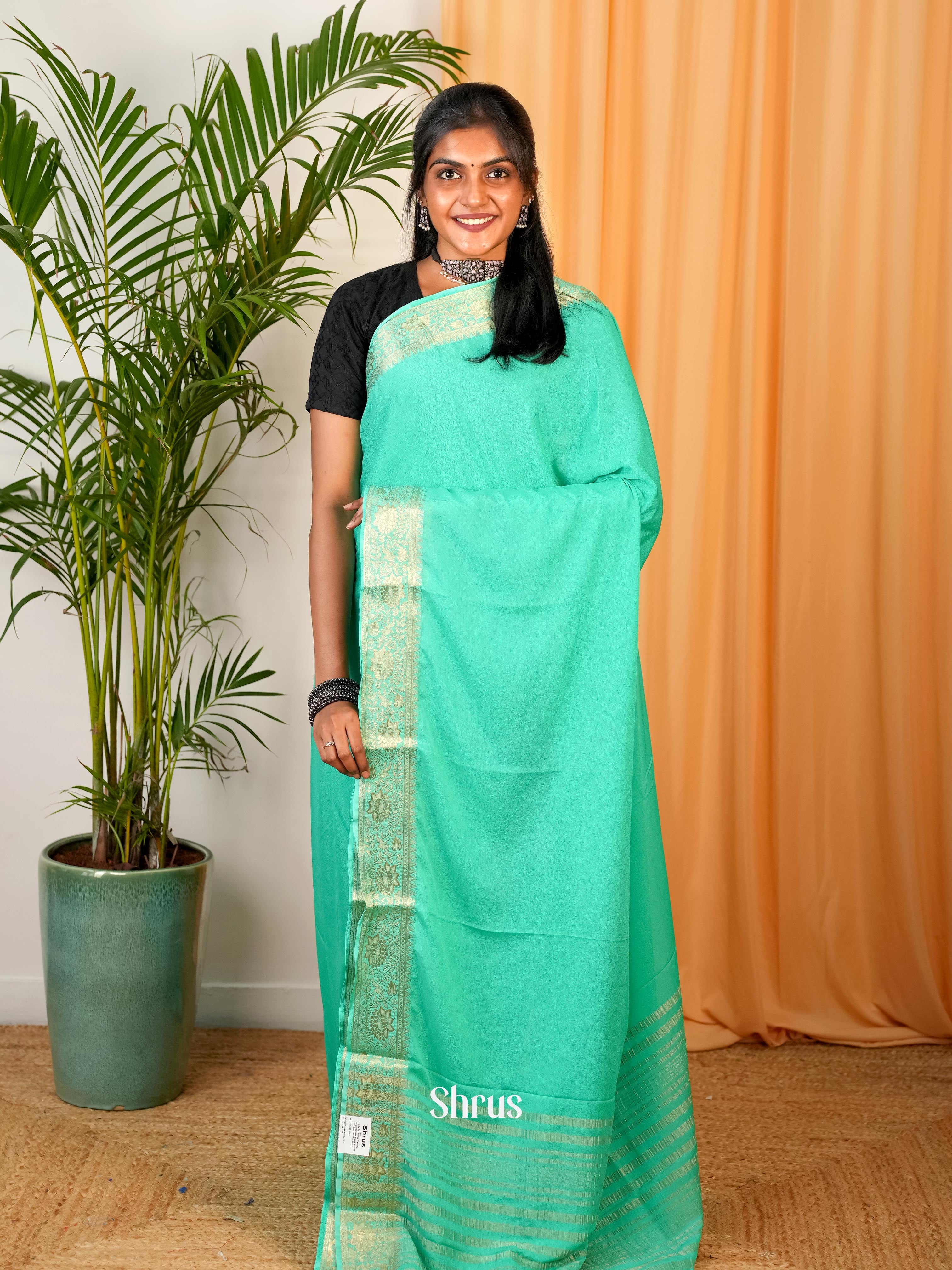 Teal Green - Semi Mysoresilk Saree - Shop on Shrus.com