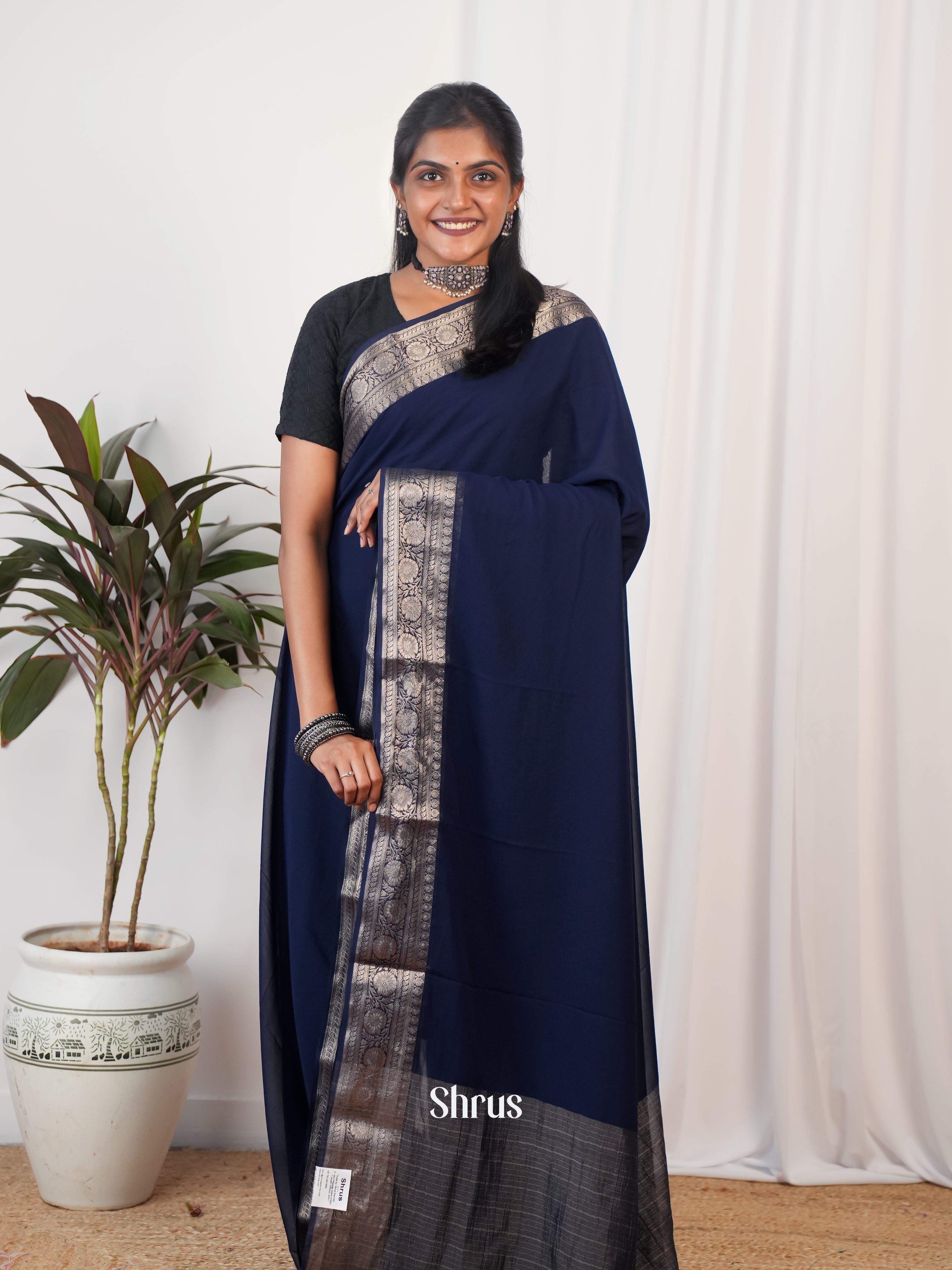 Blue- Semi Georgette Saree - Shop on Shrus.com