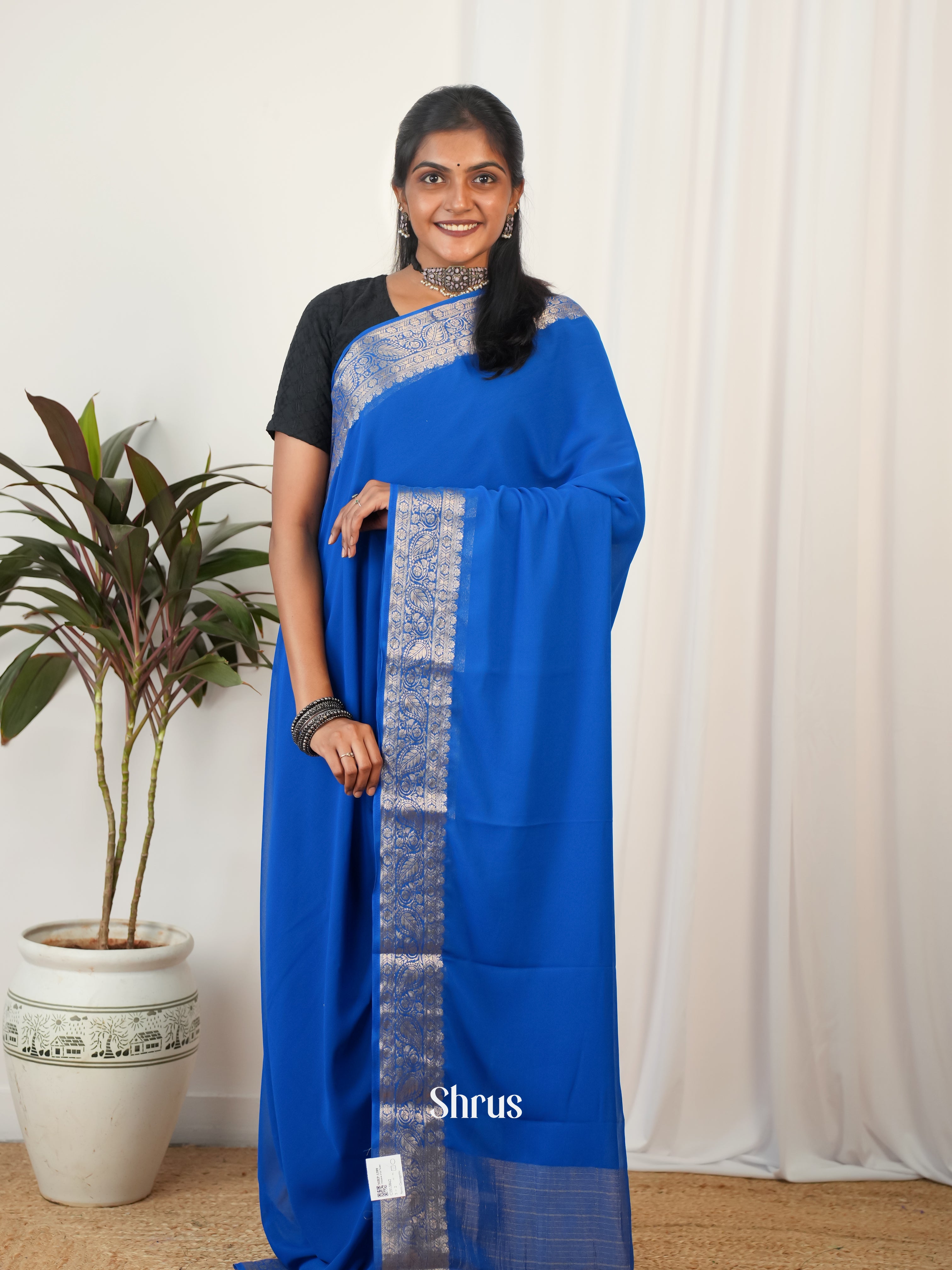 Blue - Semi Georgette Saree - Shop on Shrus.com