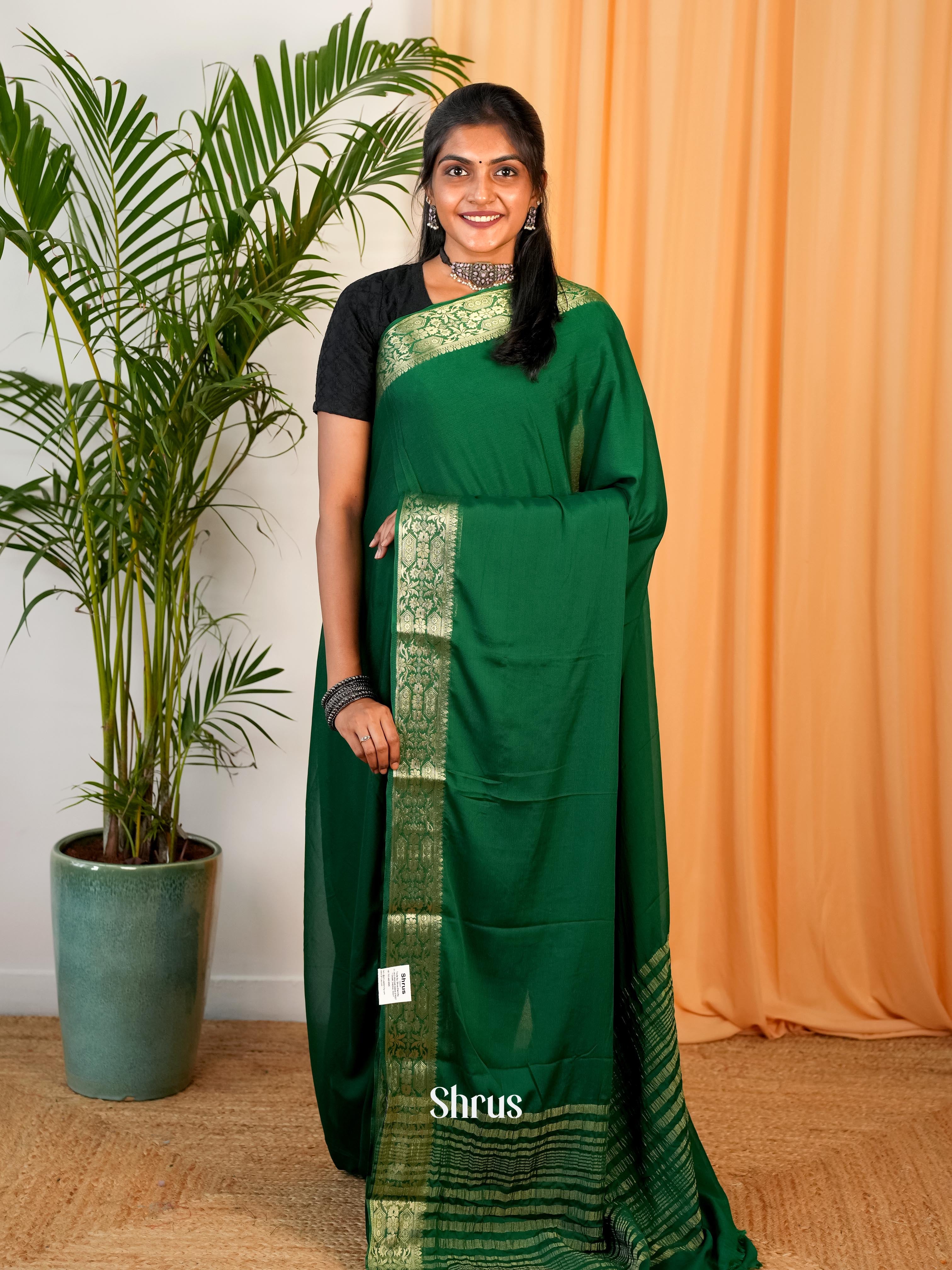 Green - Semi Mysoresilk Saree - Shop on Shrus.com