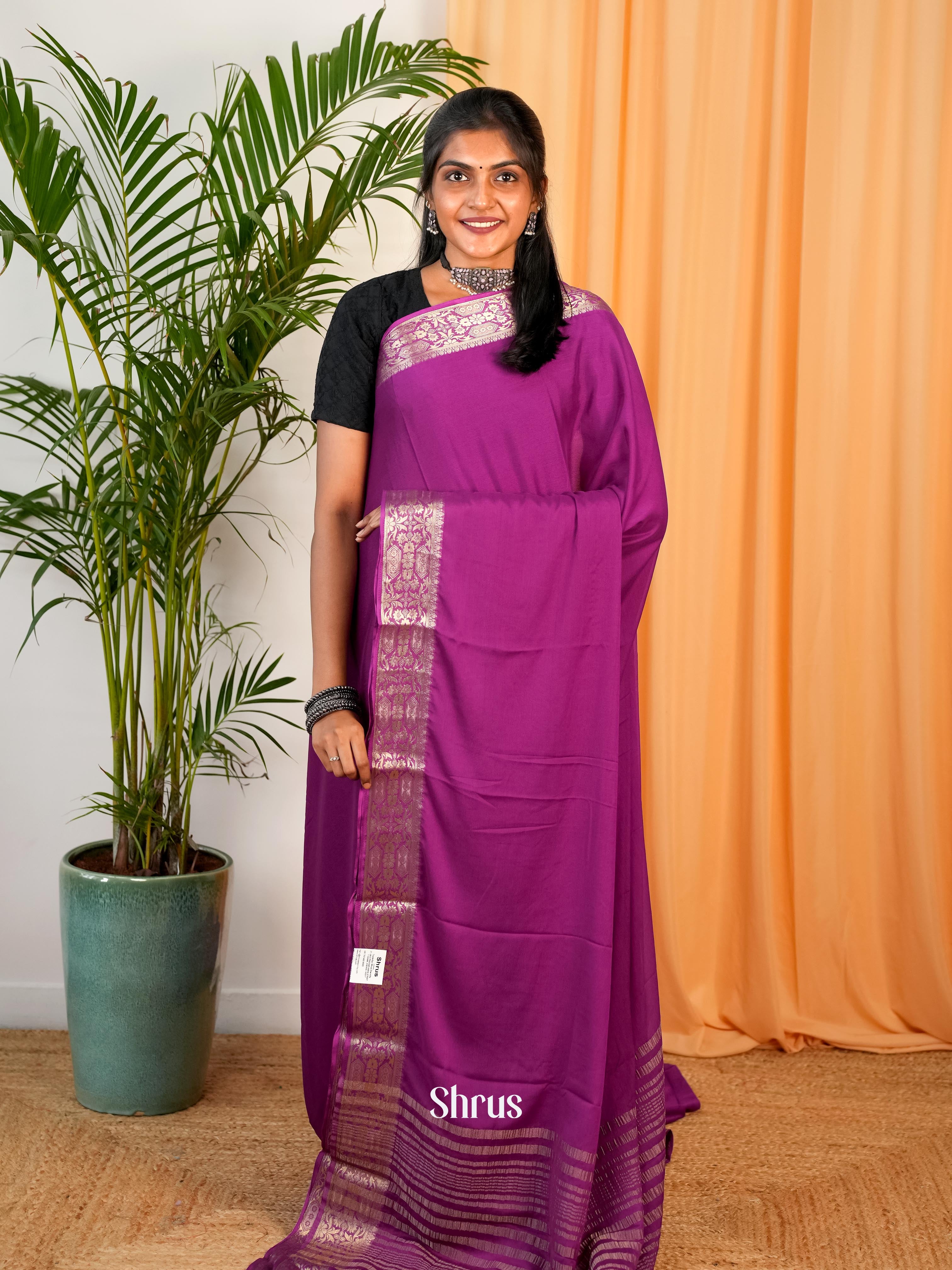 Purple - Semi Mysoresilk Saree - Shop on Shrus.com