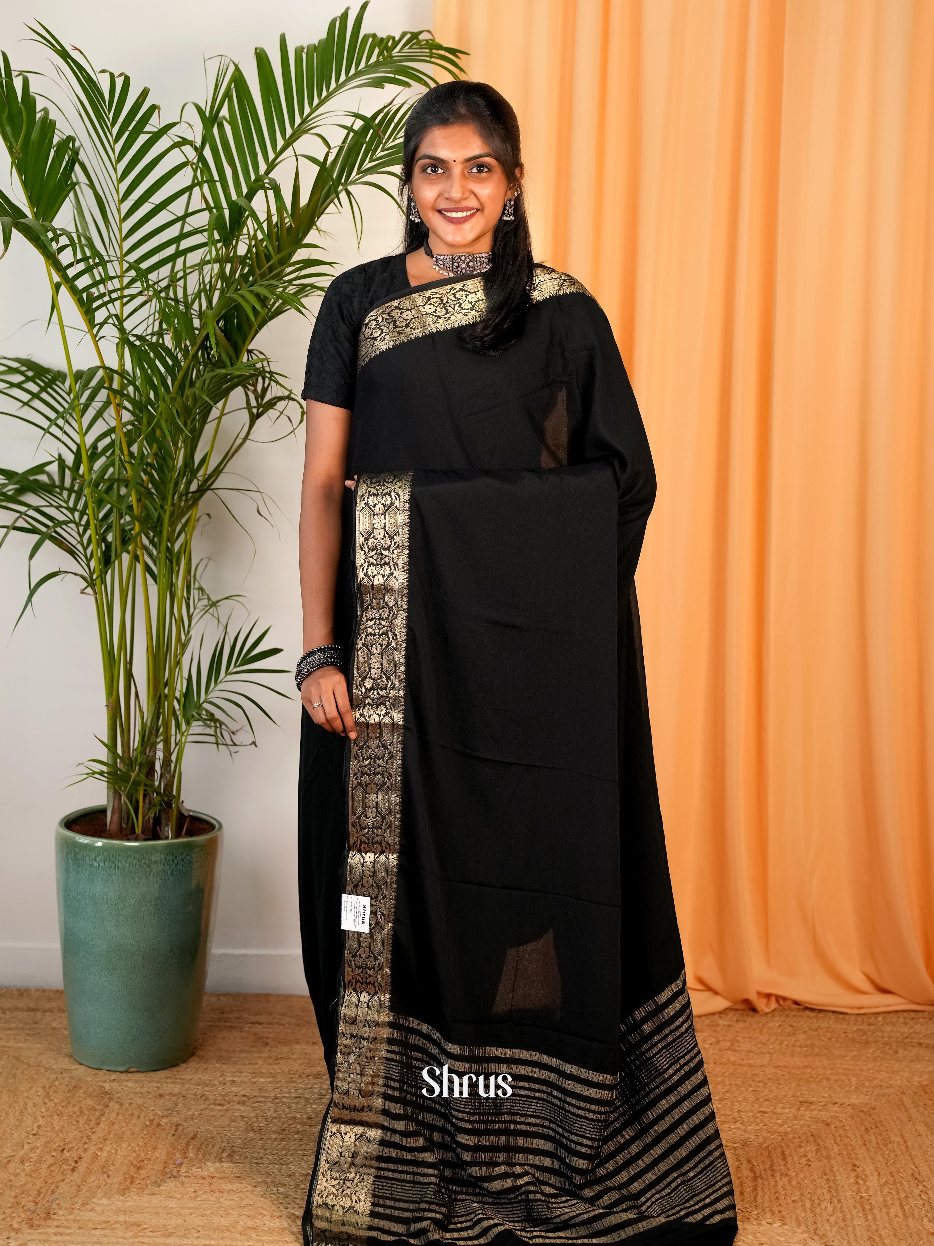 Black - Semi Mysoresilk Saree - Shop on Shrus.com
