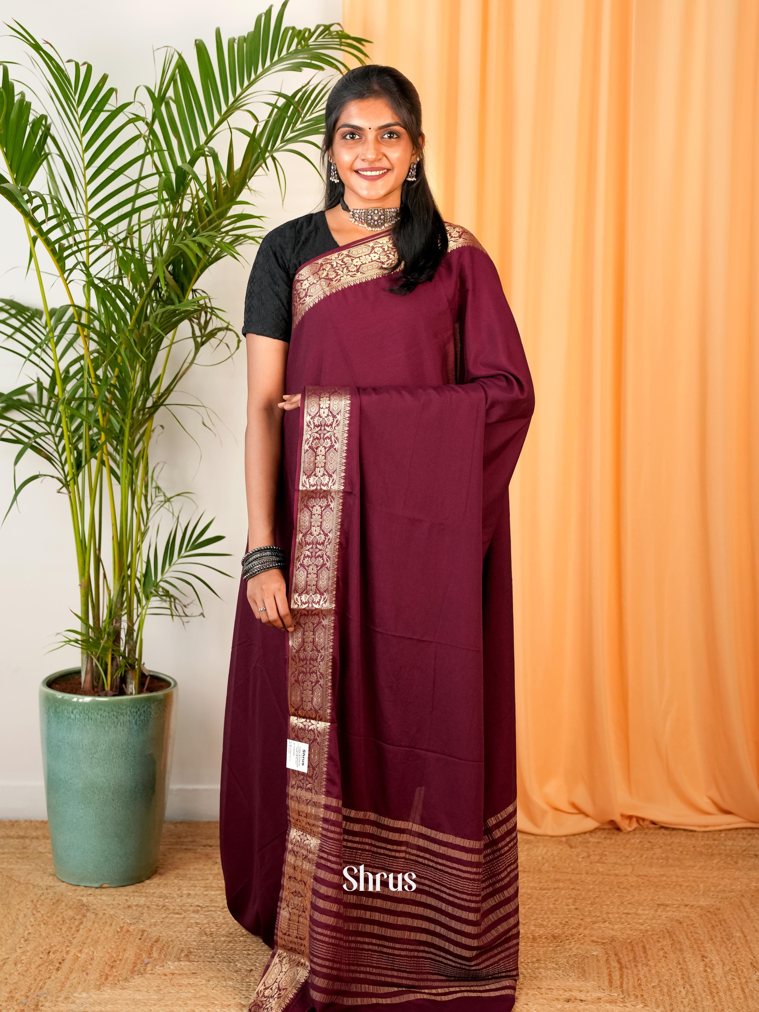 Maroon- Semi Mysoresilk Saree - Shop on Shrus.com