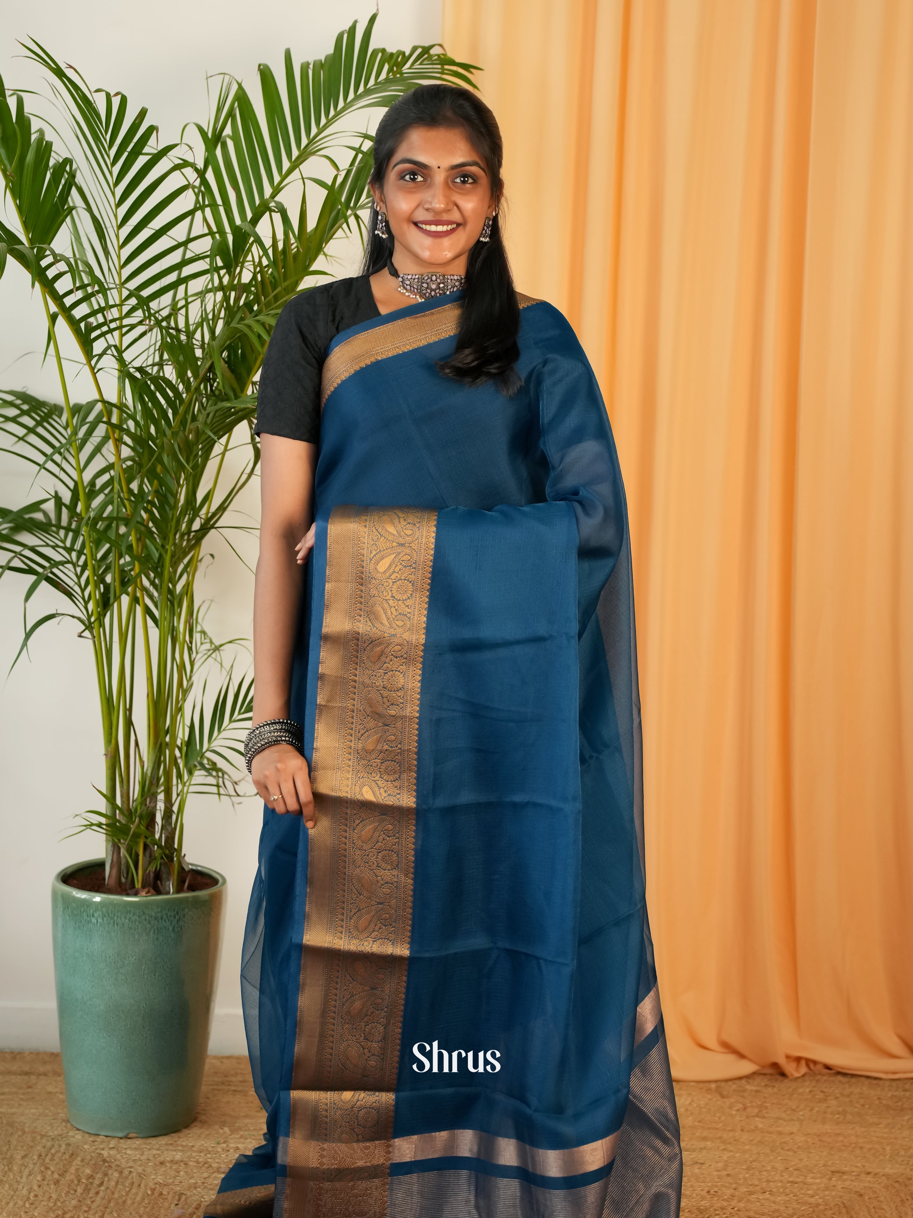 Blue - Semi Organza Saree - Shop on Shrus.com