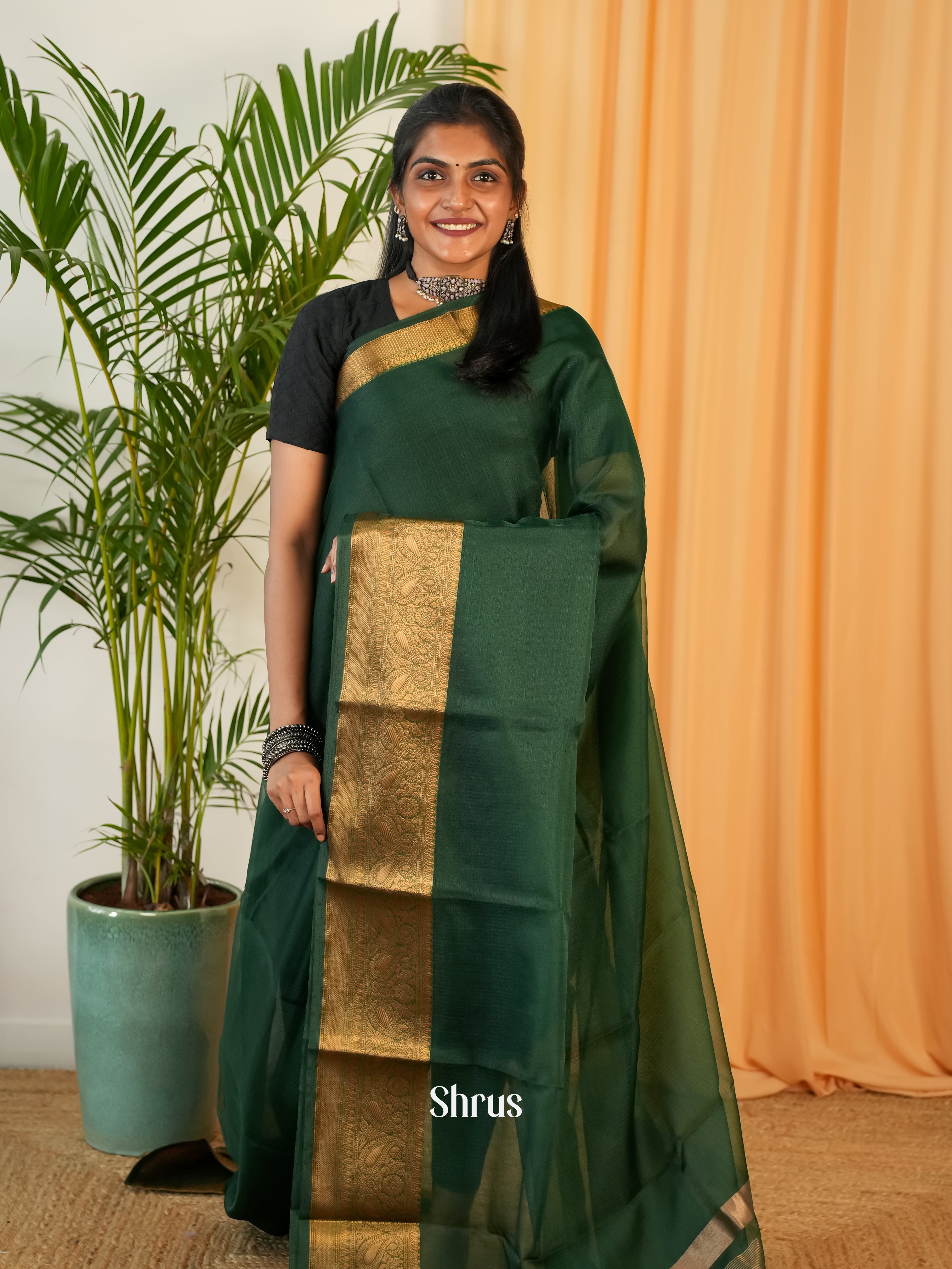 Green - Semi Organza Saree - Shop on Shrus.com