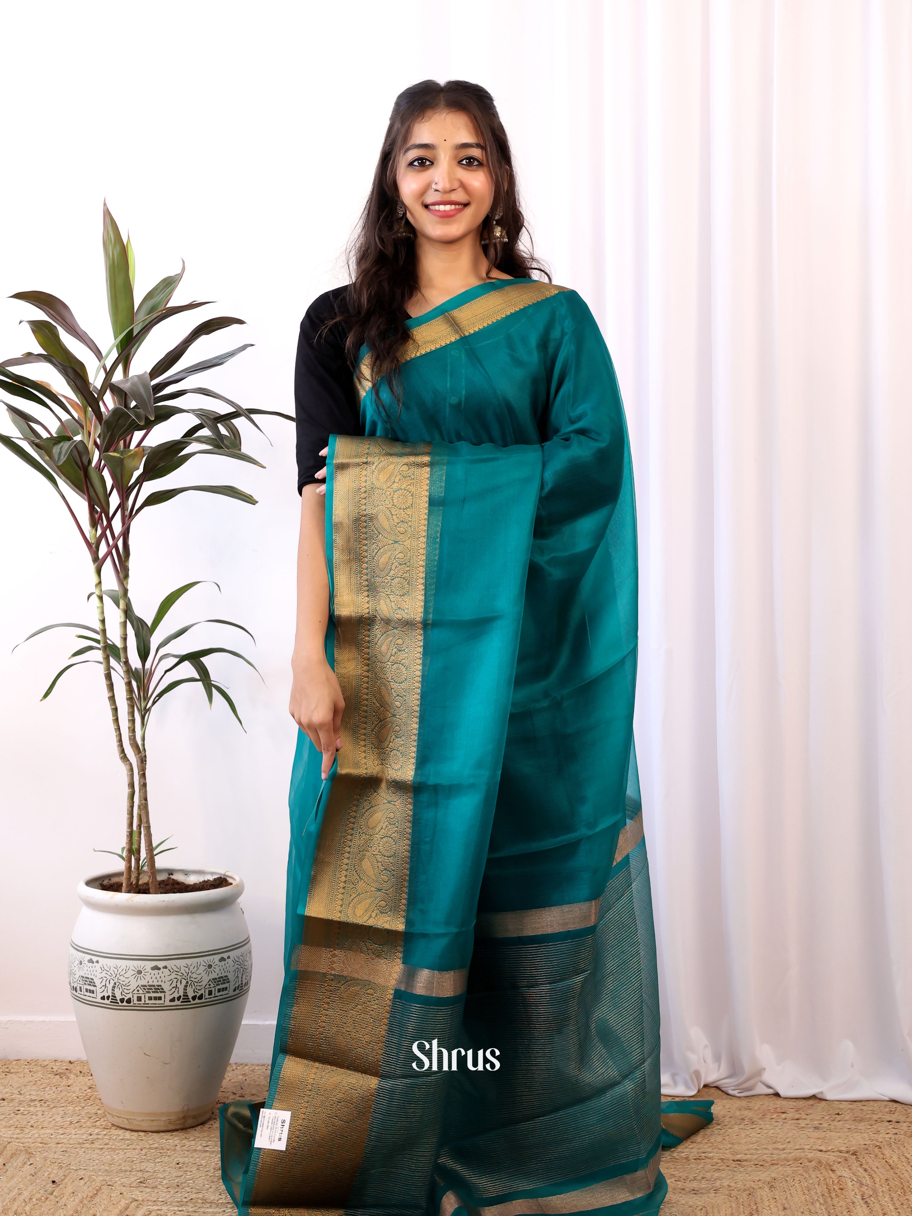 Blue - Semi Organza Saree - Shop on Shrus.com