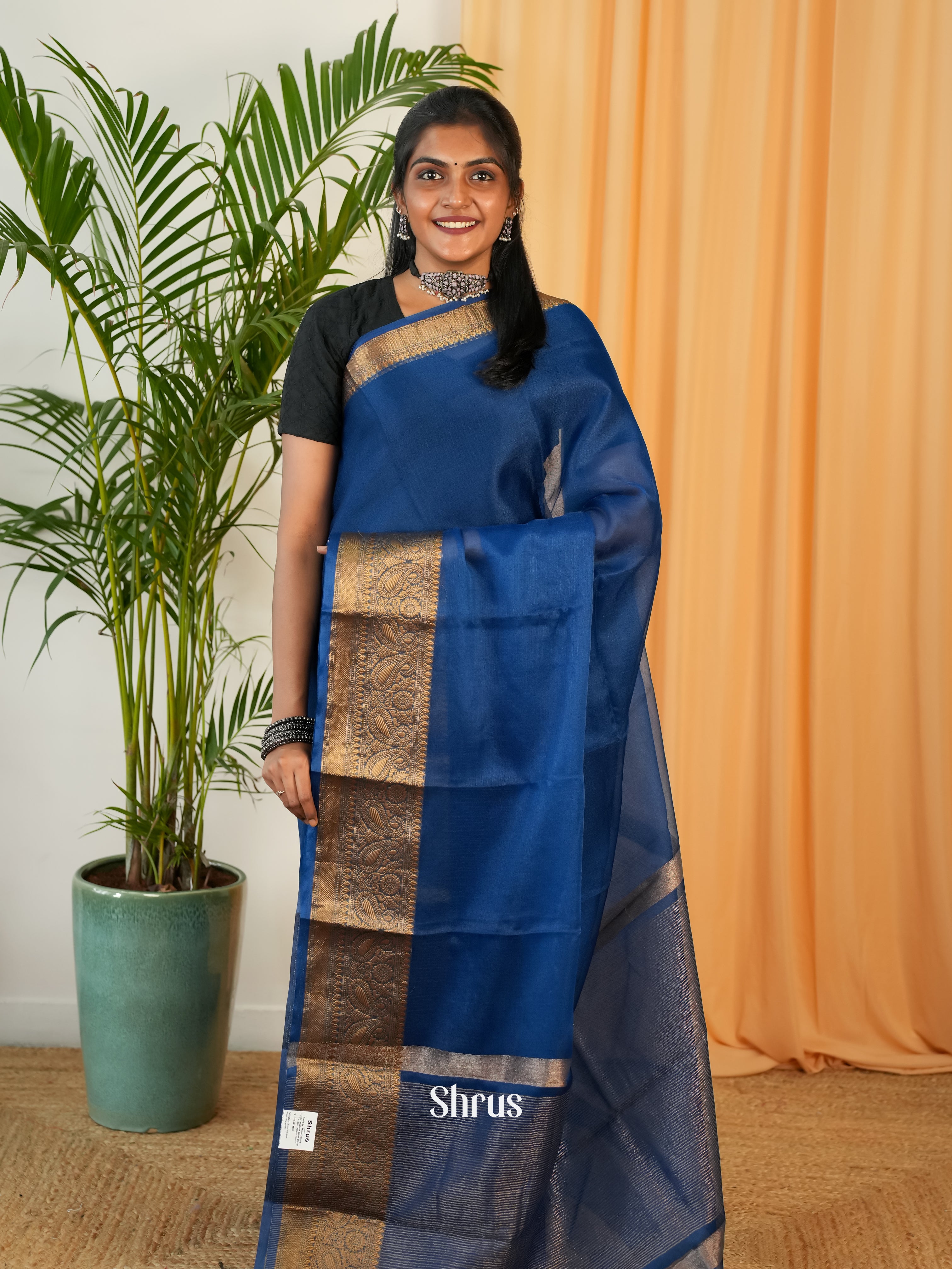 Blue - Semi Organza Saree - Shop on Shrus.com