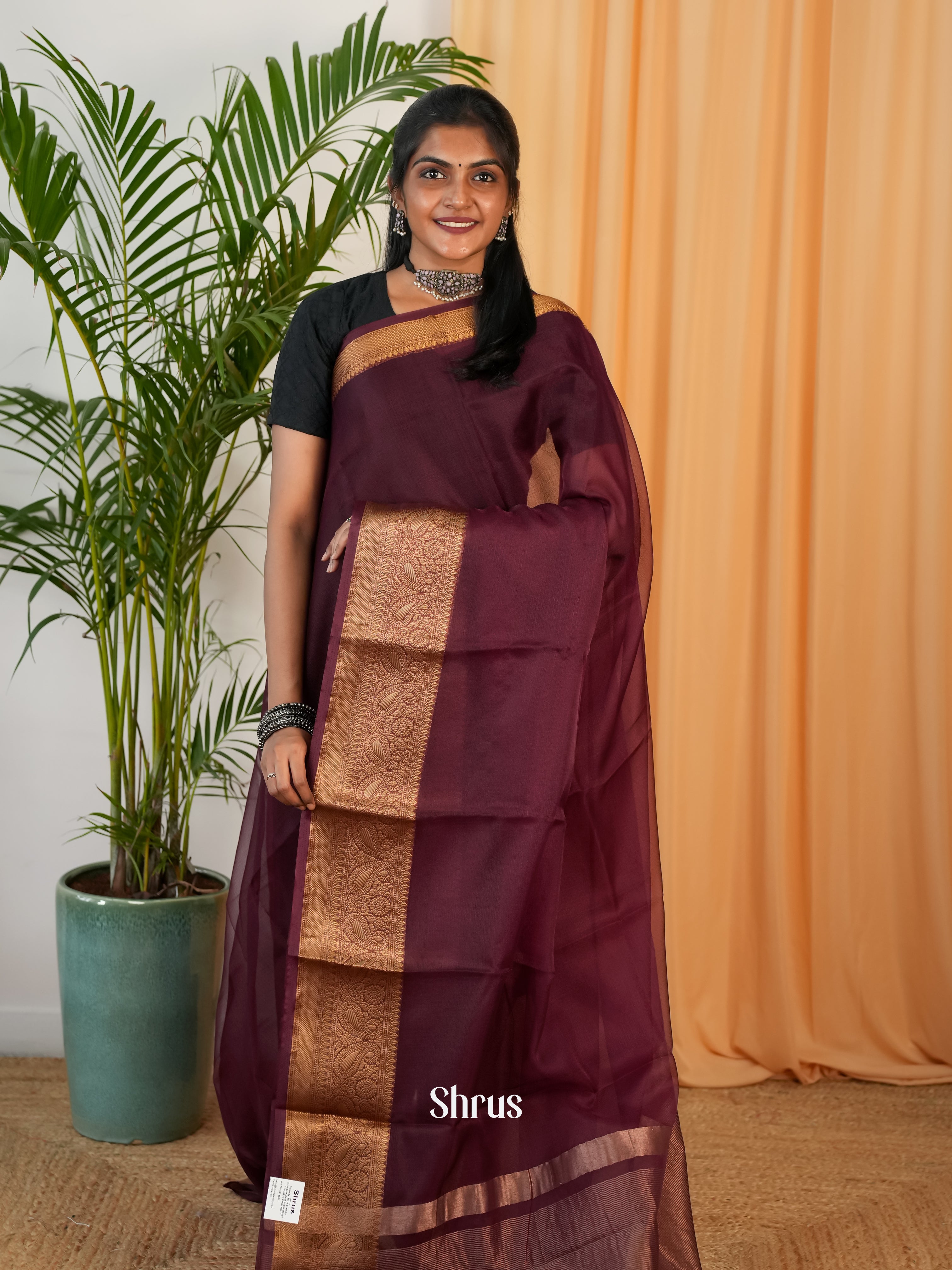 Brown - Semi Organza Saree - Shop on Shrus.com